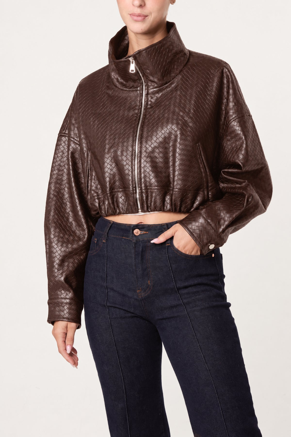 Textured Funnel Crop Jacket