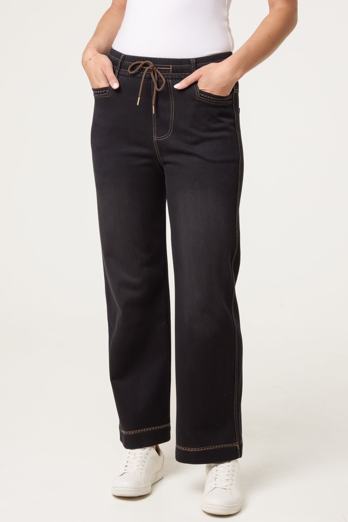 Straight Leg Elastic Waisted Jeans