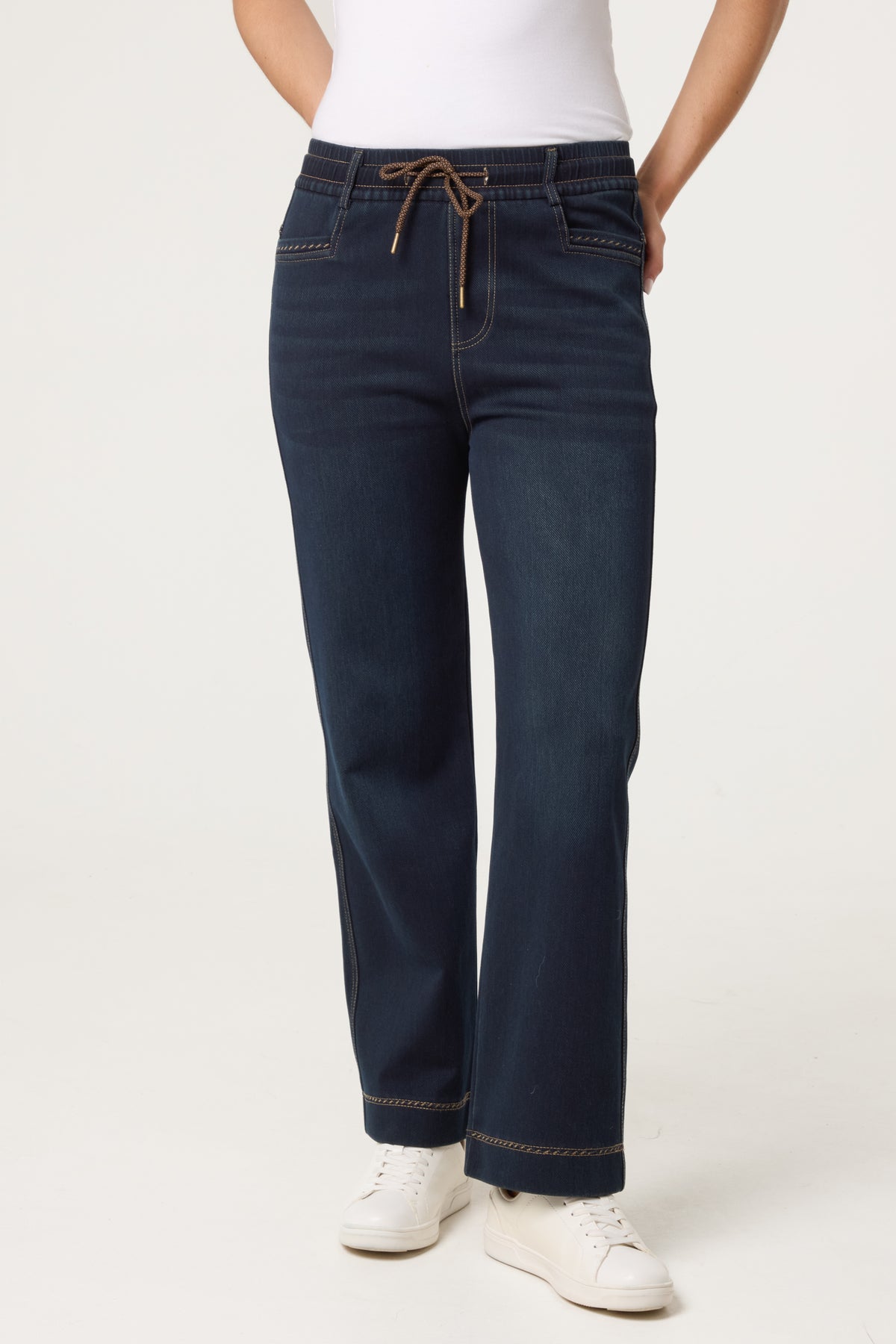 Straight Leg Elastic Waisted Jeans