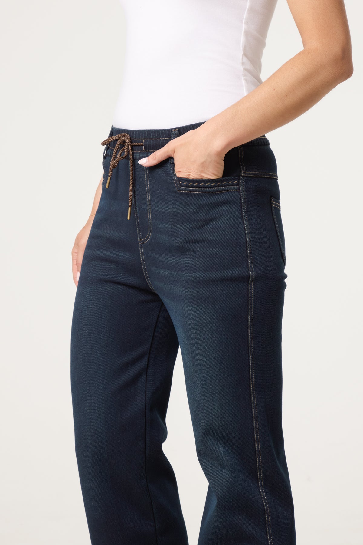 Straight Leg Elastic Waisted Jeans