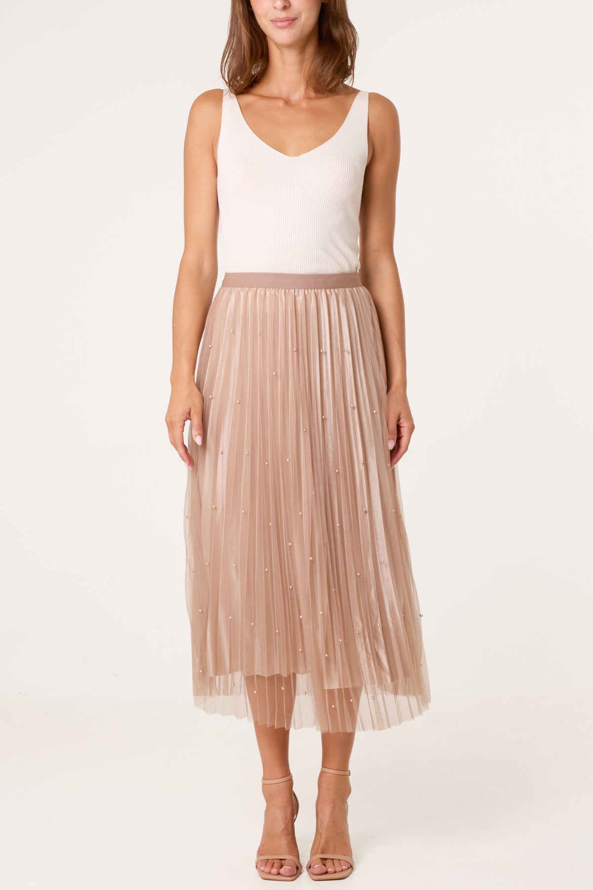 Pearl Embellished Midi Skirt