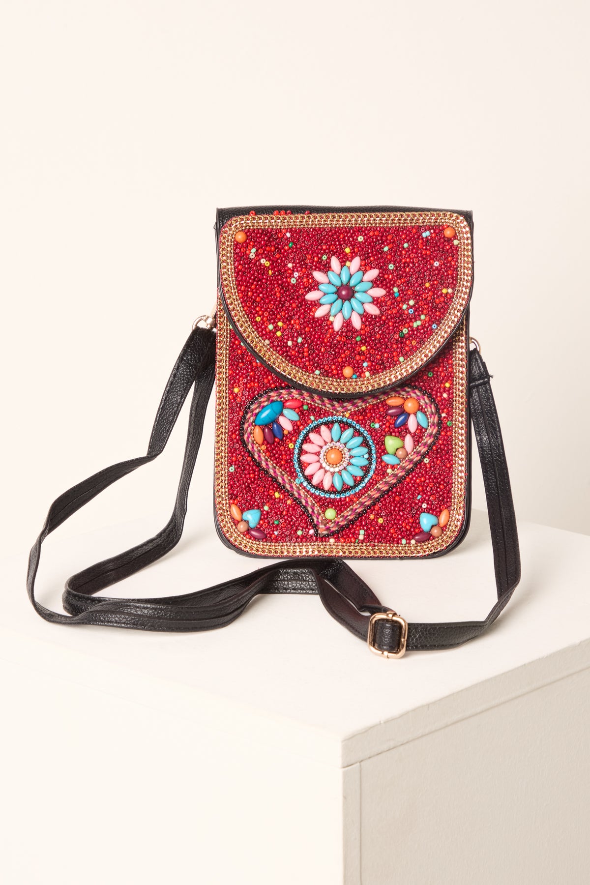 Handmade Heart Beaded Crossbody Bag
