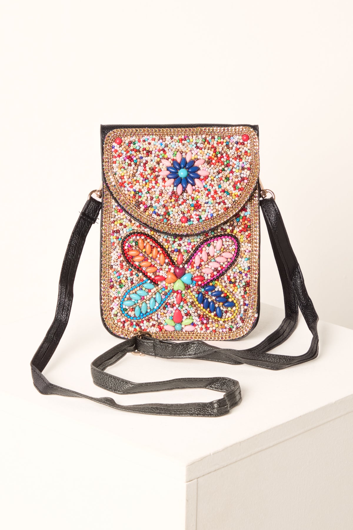 Handmade Dragonfly Beaded Crossbody Bag