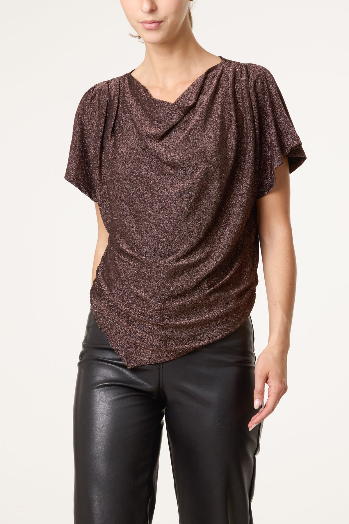 Asymmetric Draped Cowl Neck Top