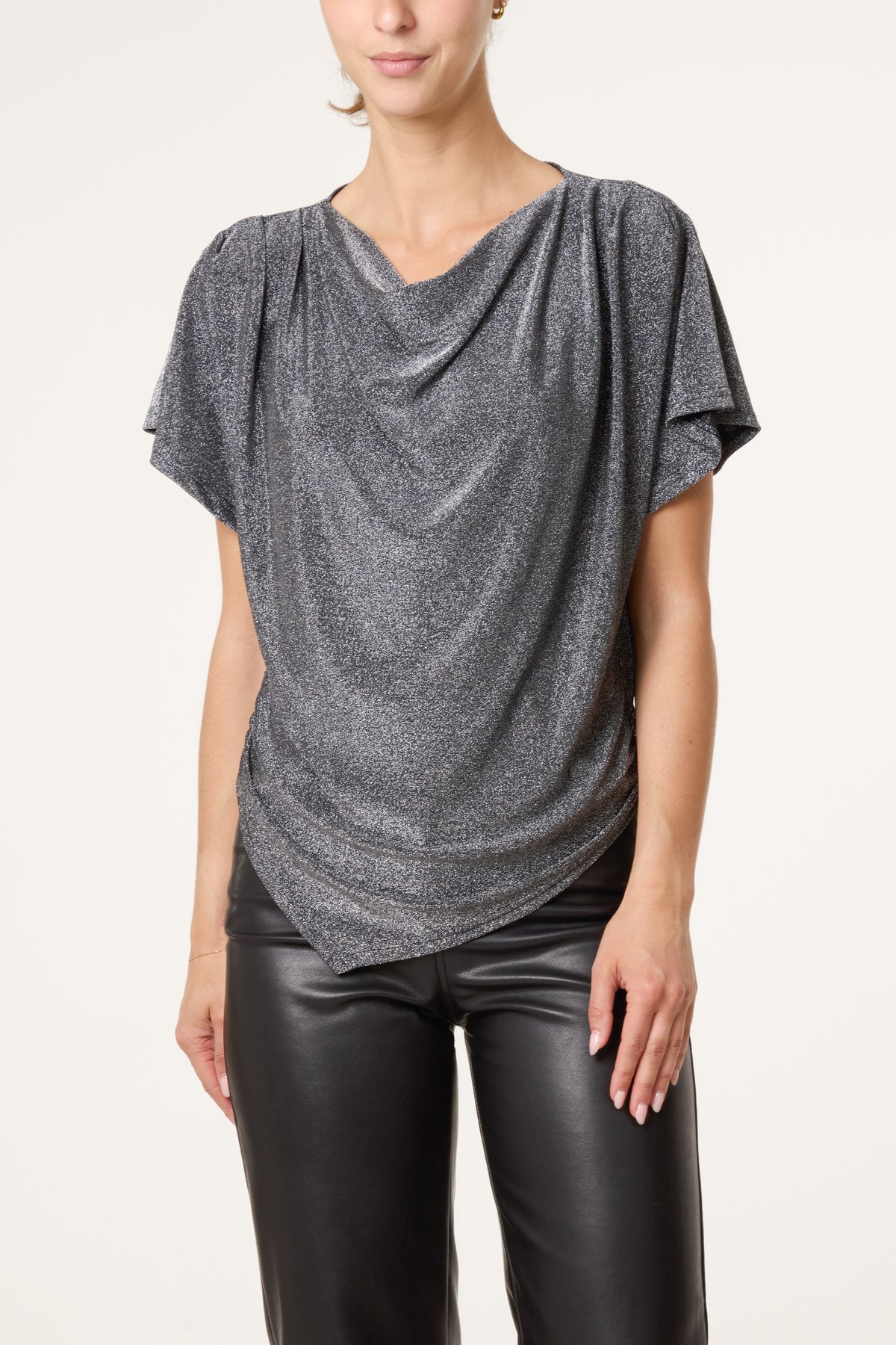 Asymmetric Draped Cowl Neck Top