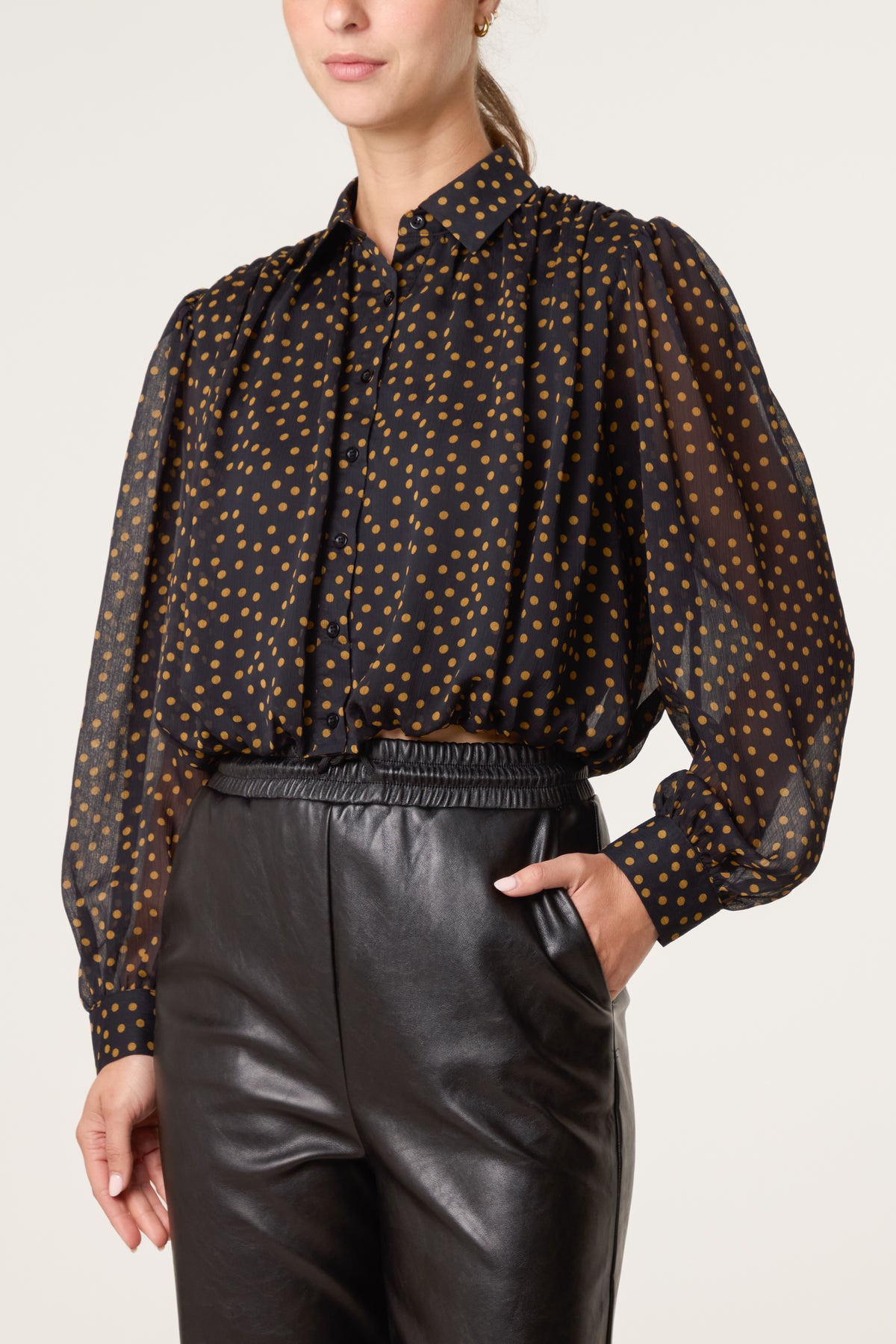 Button Through Bubble Hem Polkadot Shirt