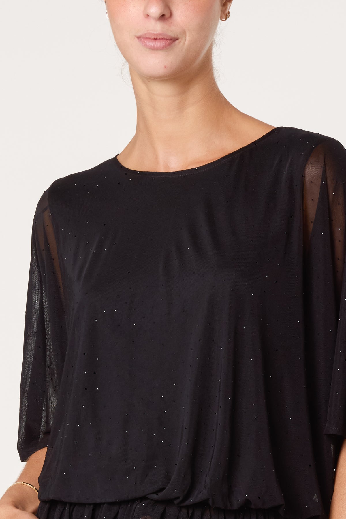 Mesh Diamante Sparkle Batwing Top