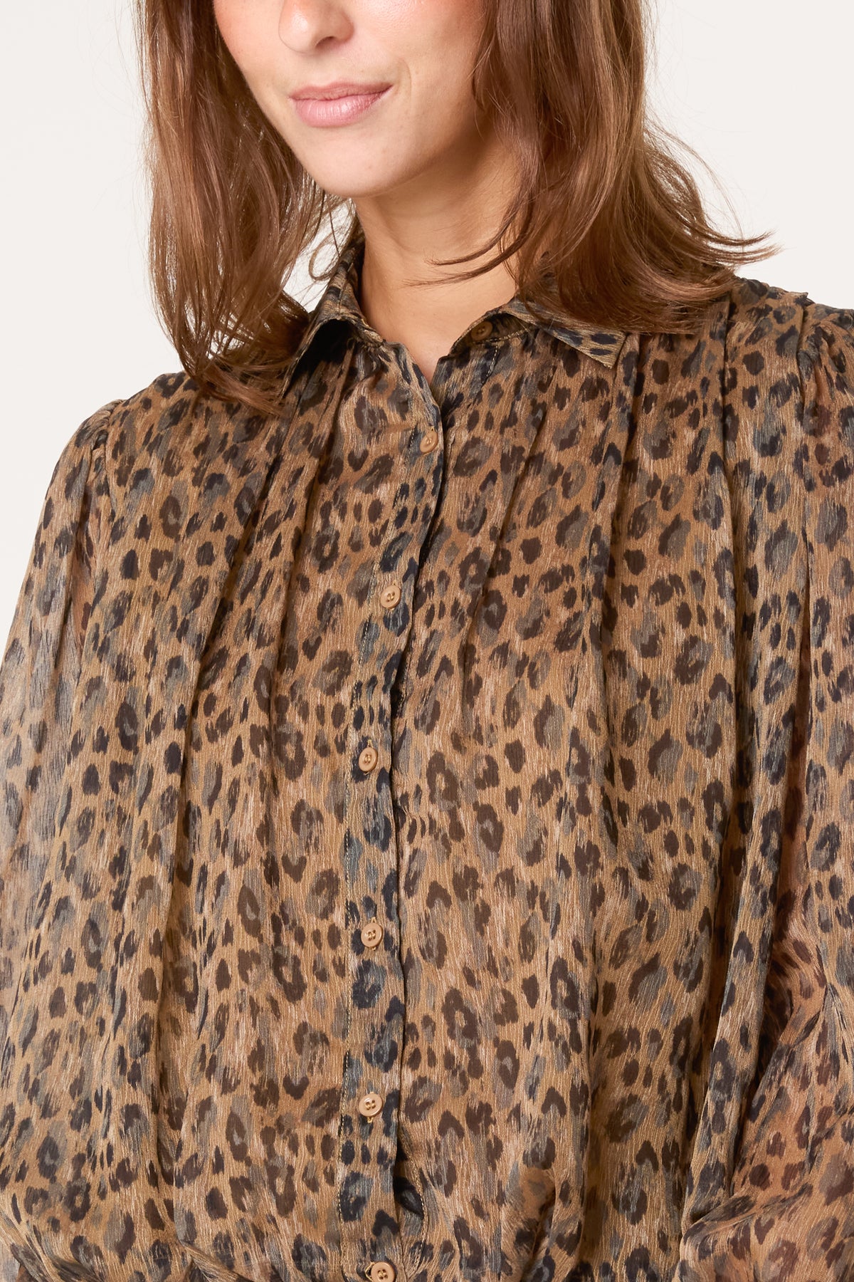 Leopard Button Through Puffball Blouse
