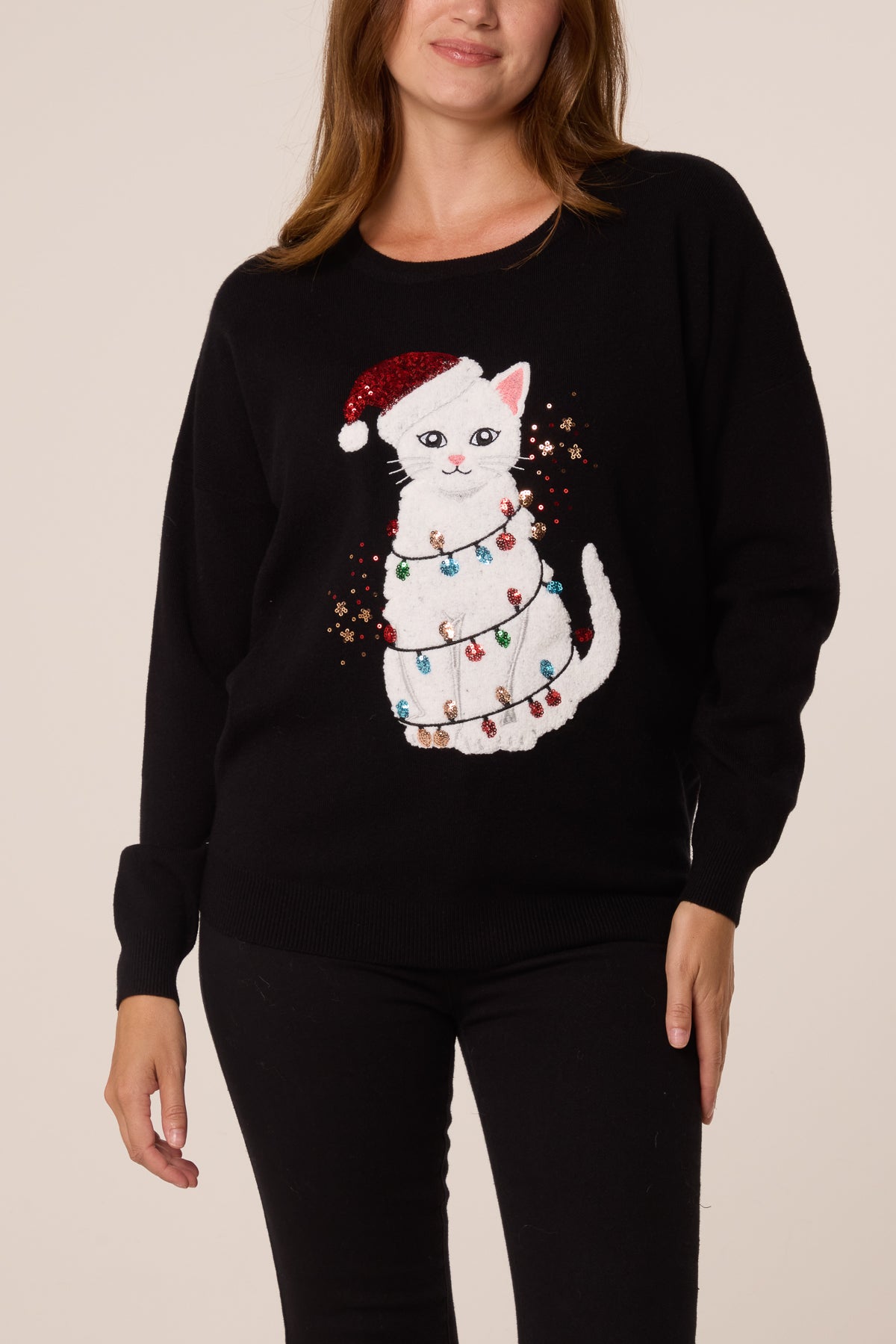 Sequin Detail Christmas Cat Jumper
