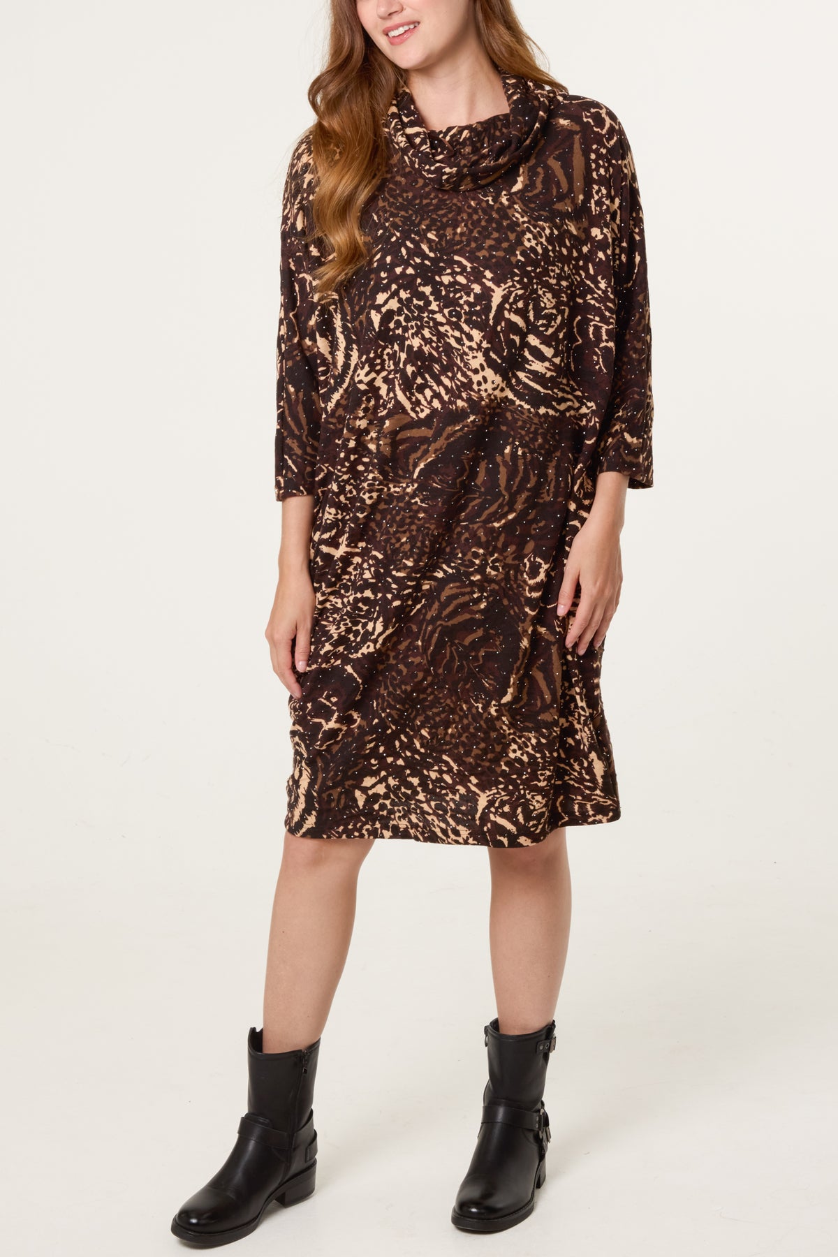 Leopard Print Cowl Neck Mini Dress