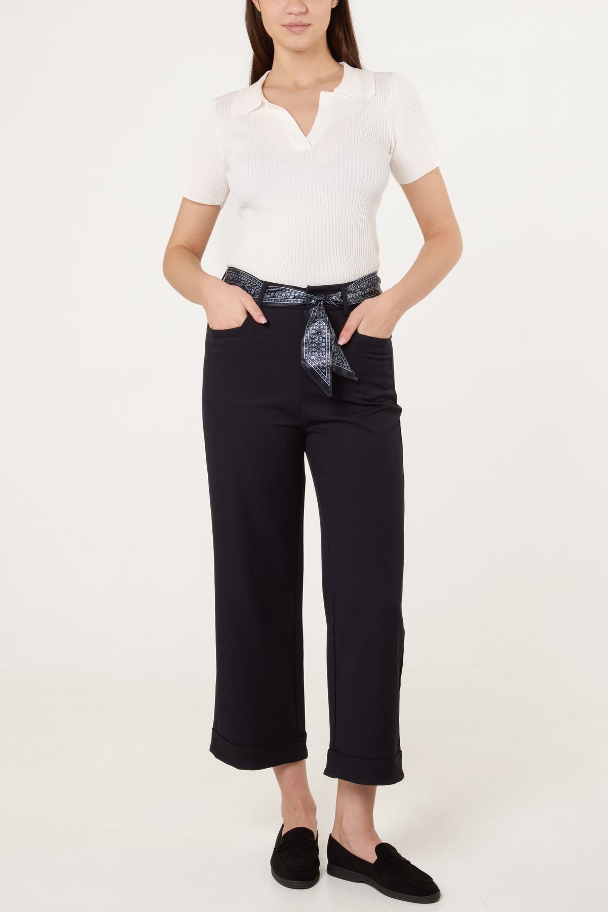 Scarf Belt Straight Trousers