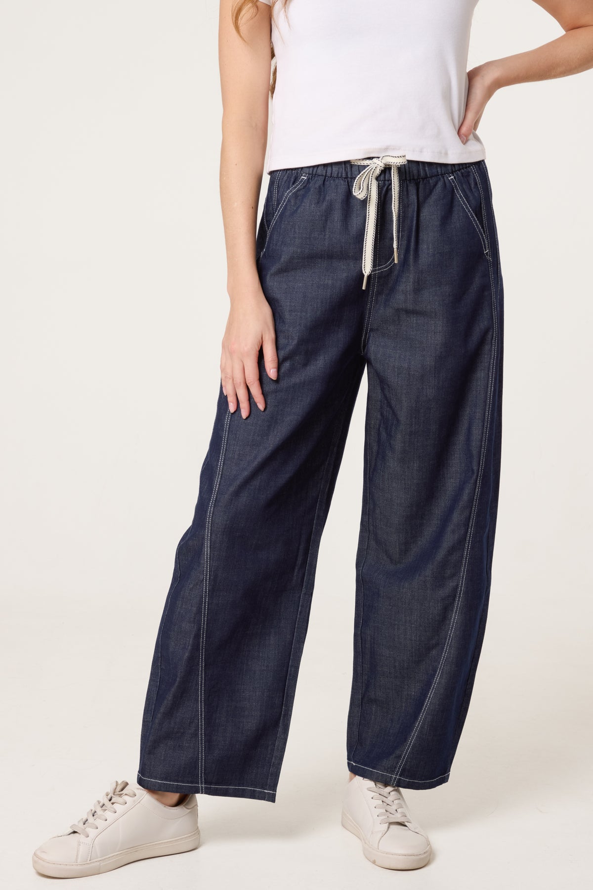 Elastic Waist Seam Detail Jeans