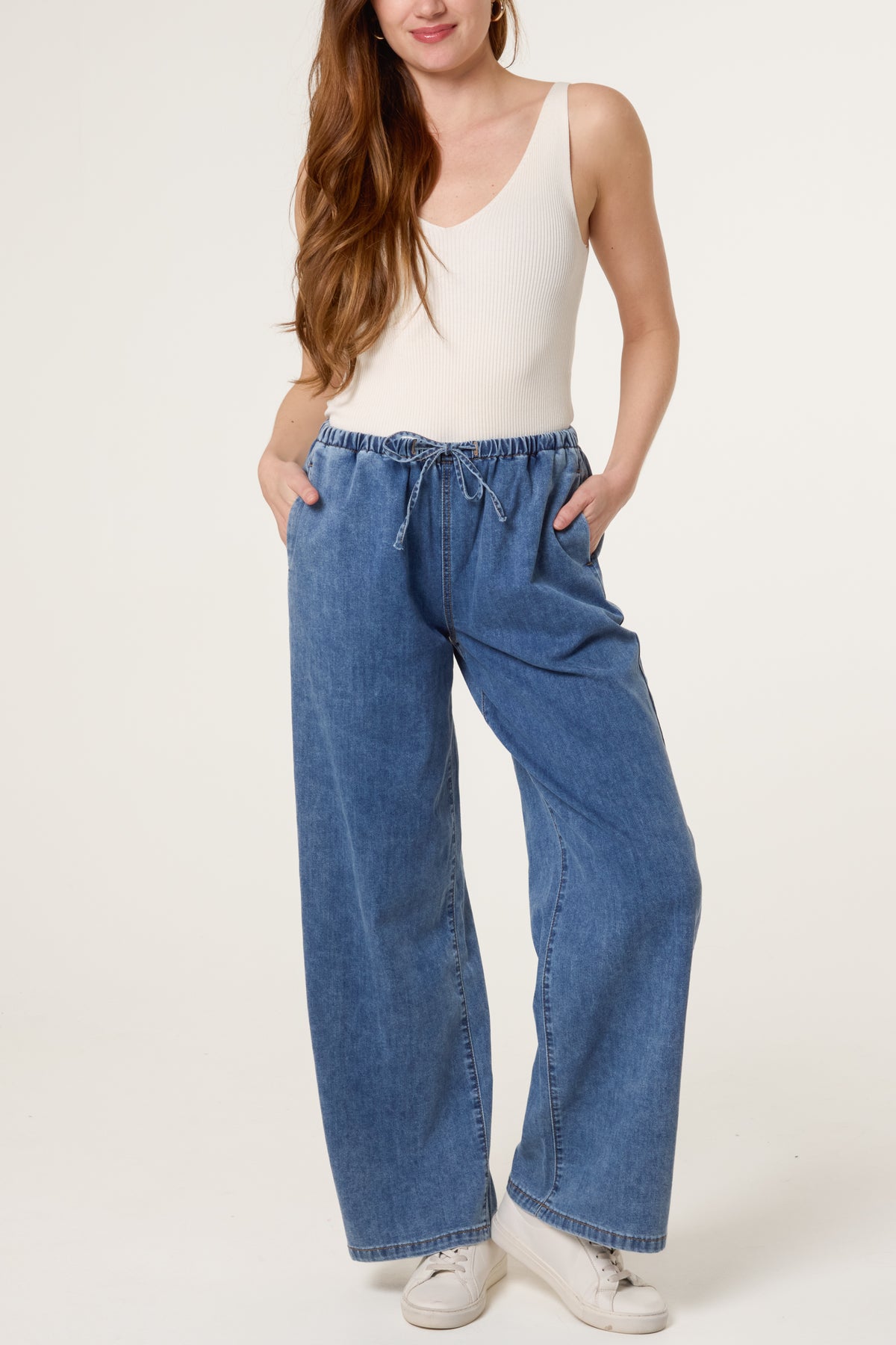 Drawstring Wide Leg Denim Trouser