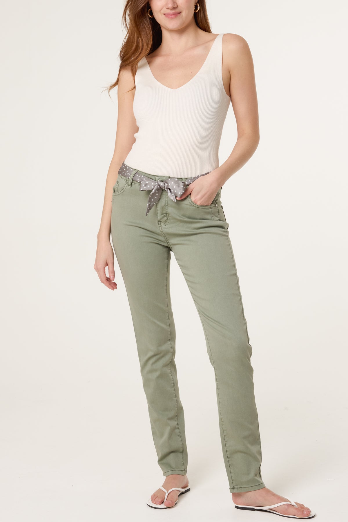 Slim Leg Scarf Belted Trouser