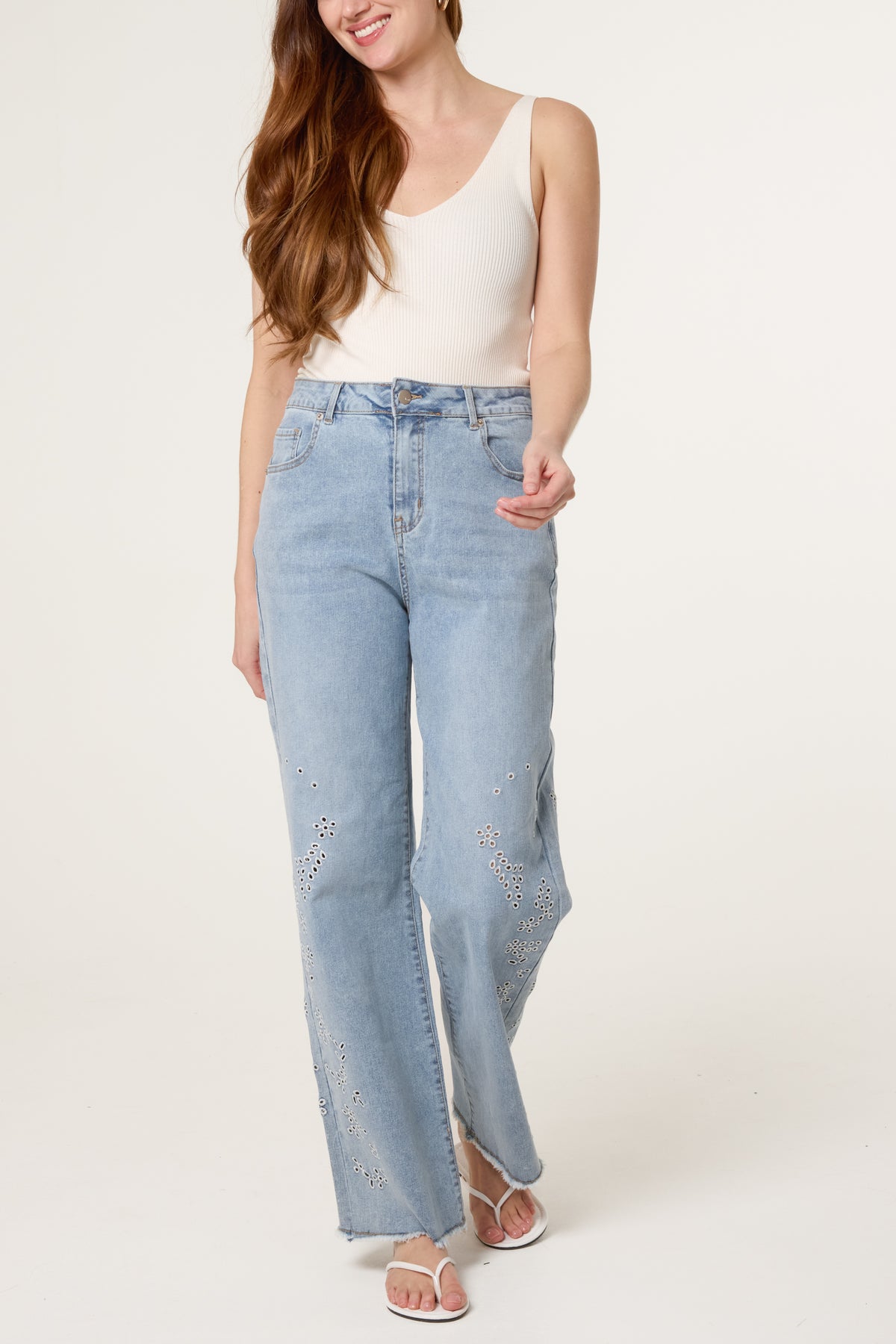 Floral Eyelet Embroidery Detail Jeans
