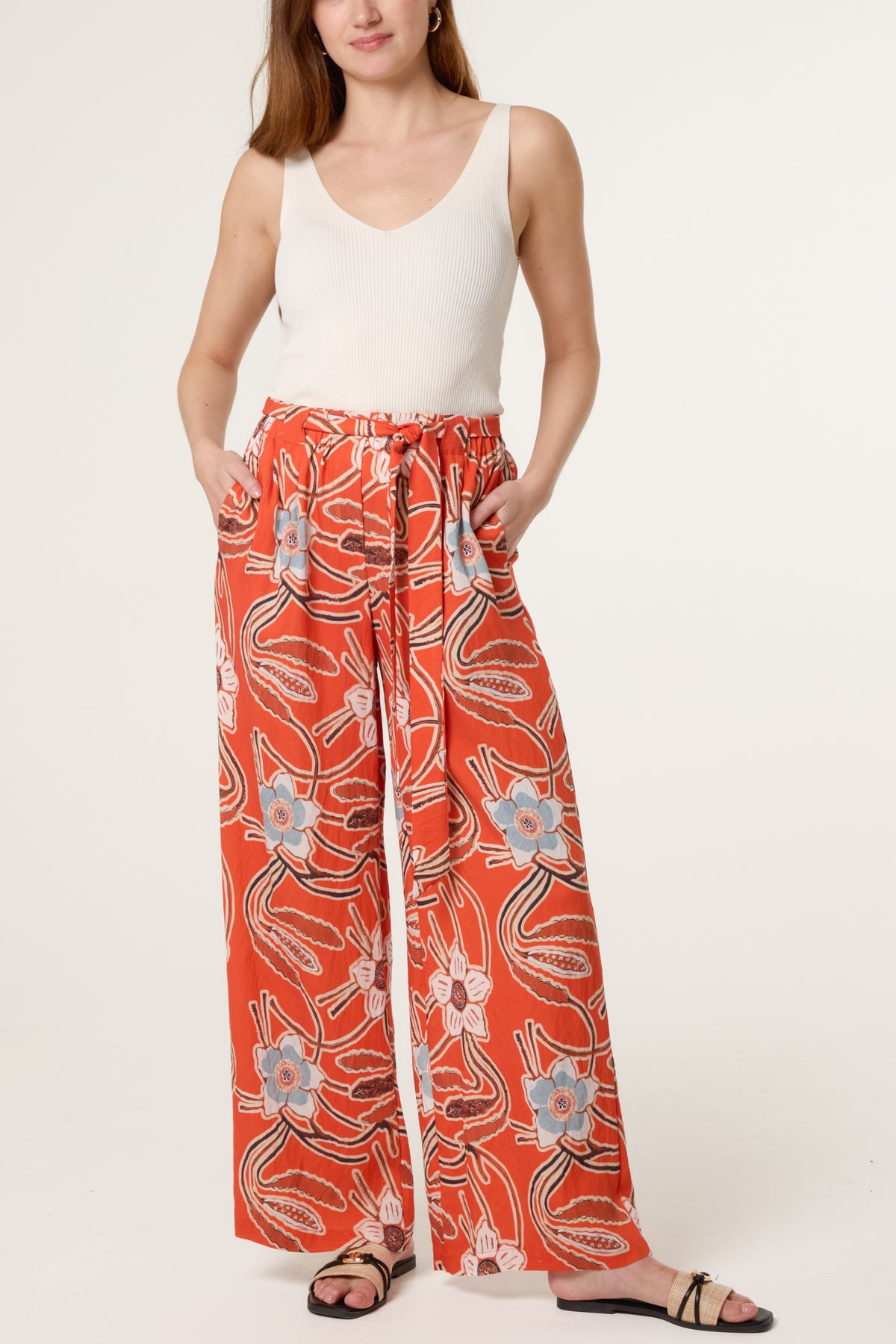 Floral Belted Wide Leg Trouser