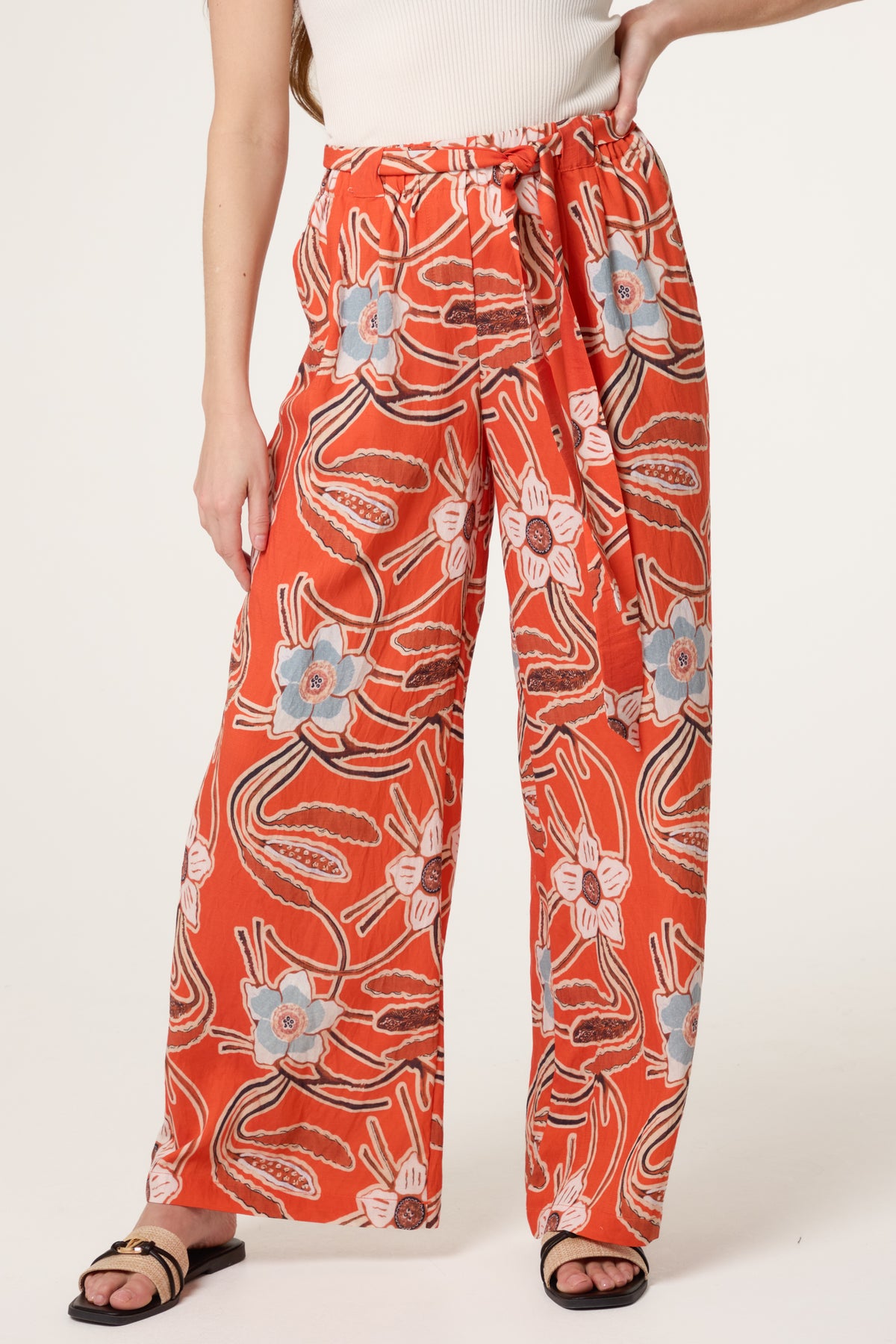 Floral Belted Wide Leg Trouser