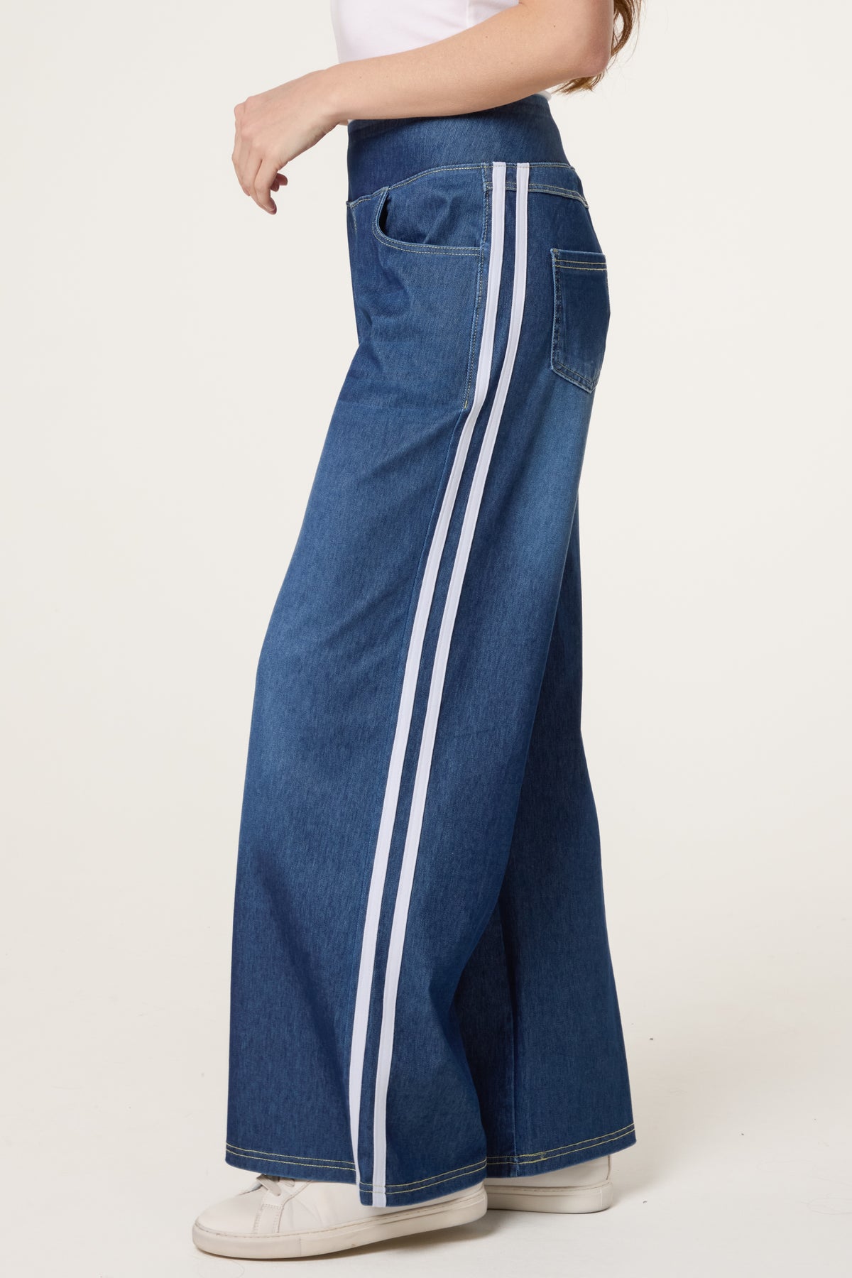 Side Stripe Deep Waistband Jeans