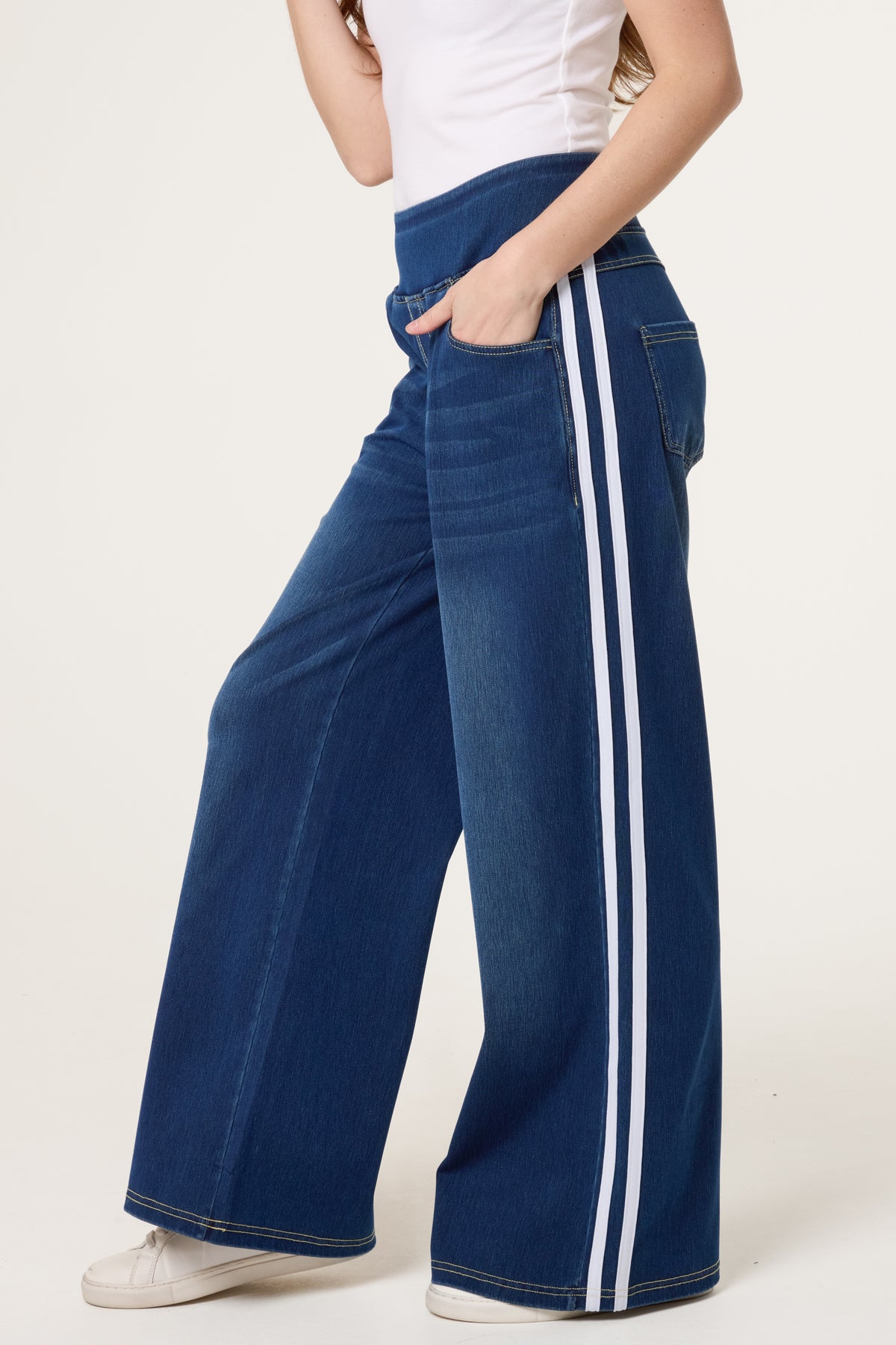 Side Stripe Deep Waistband Jeans