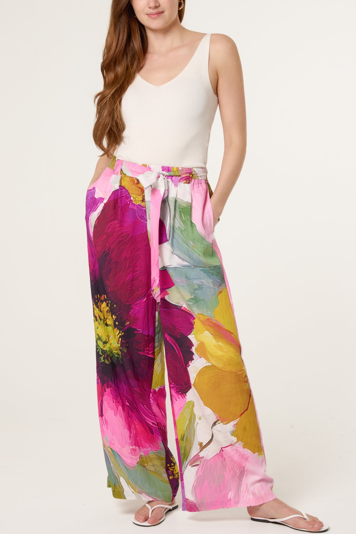 Watercolour Flower Belted Trousers