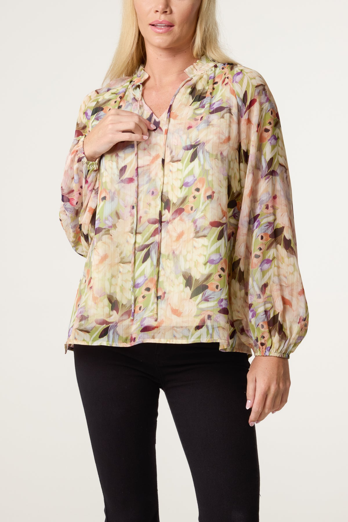 Petal Print Tie Front Blouse