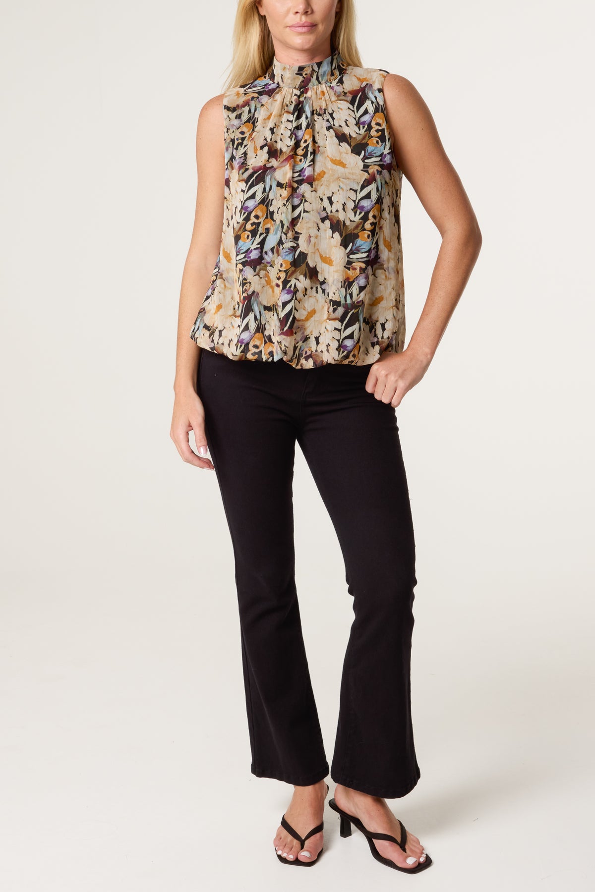 Floral High Neck Puffball Top