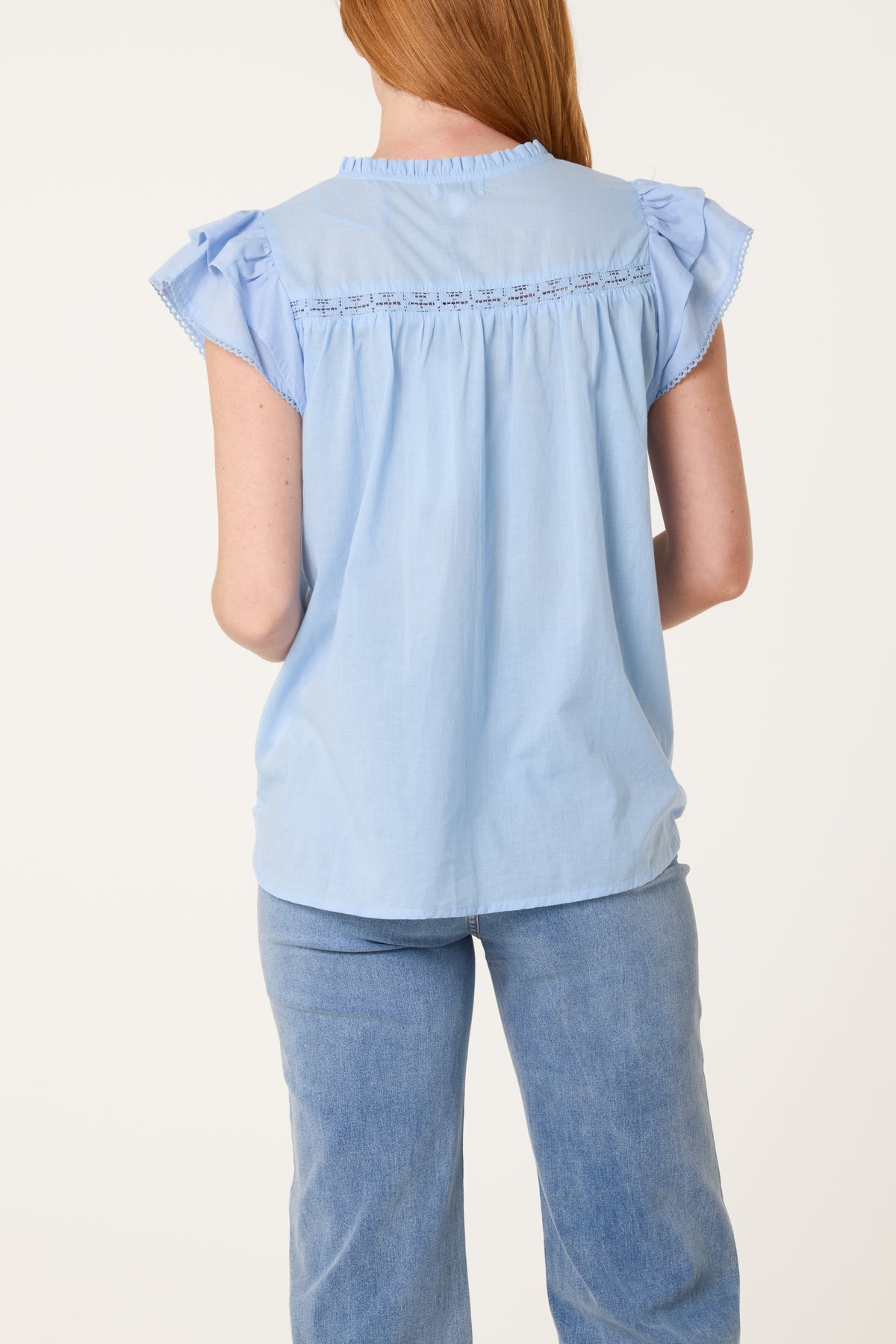 Boho Cotton Ruffle & Lace Sleeve Top