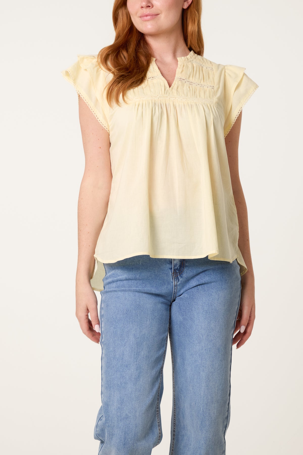 Boho Cotton Ruffle & Lace Sleeve Top