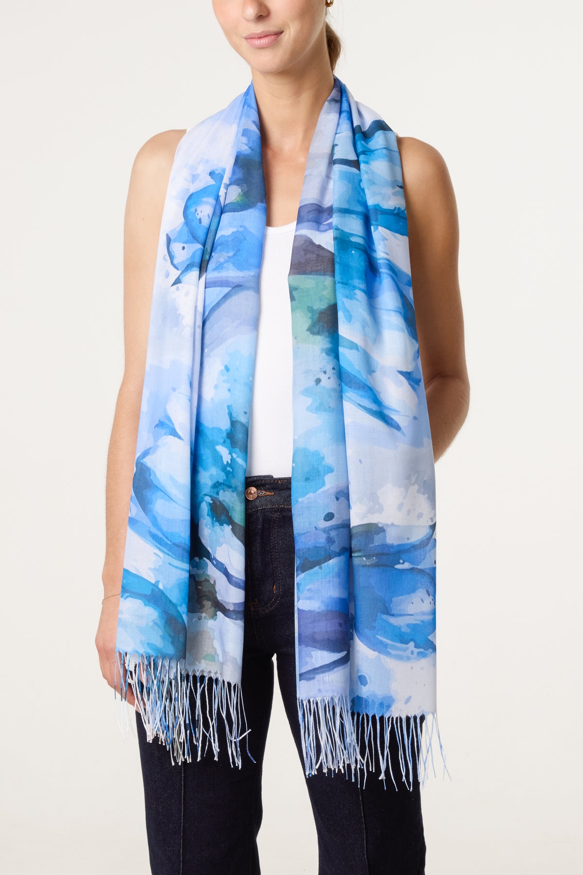 Painted Floral Print Scarf