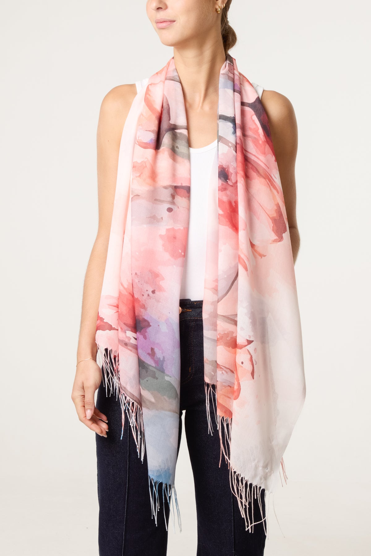 Painted Floral Print Scarf