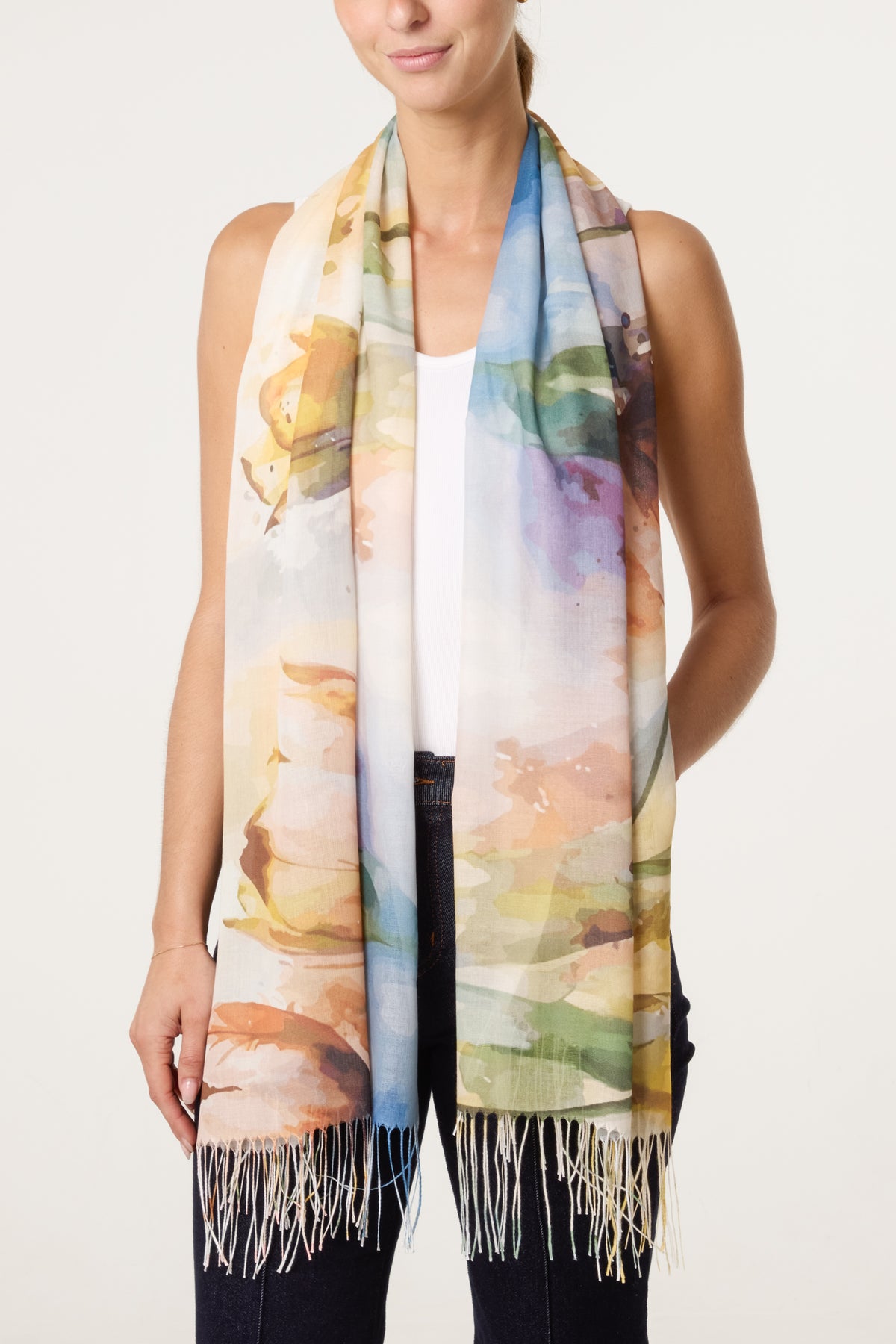 Painted Floral Print Scarf