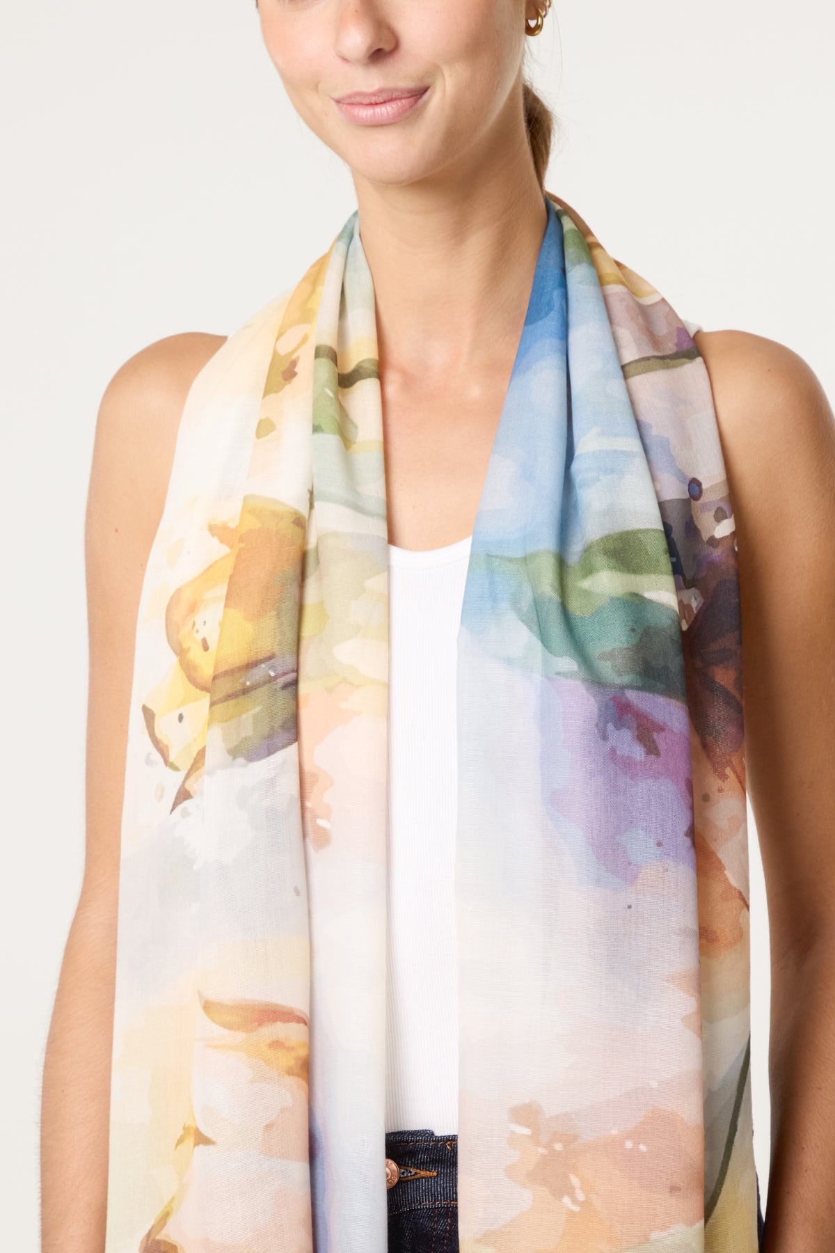 Painted Floral Print Scarf