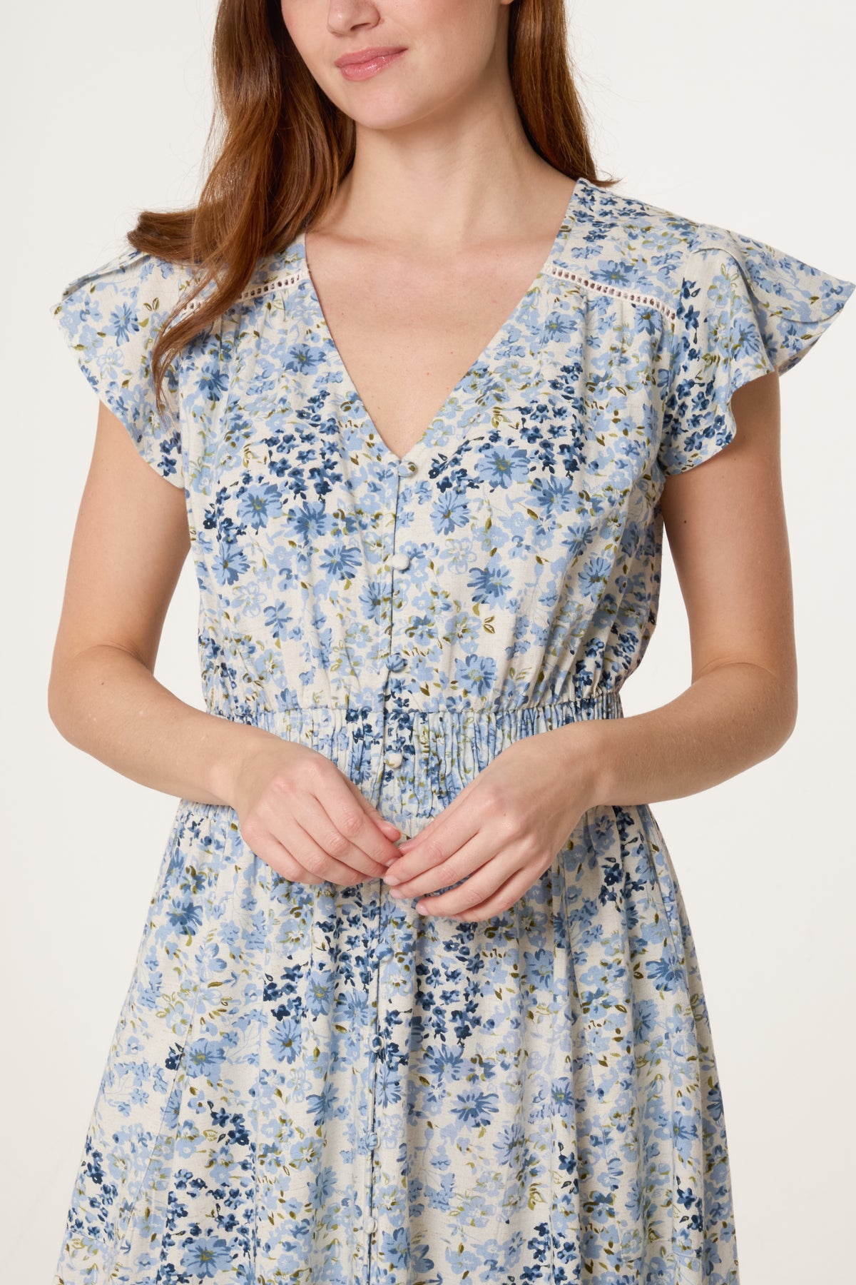 Floral Print Shirred Waist Maxi Dress