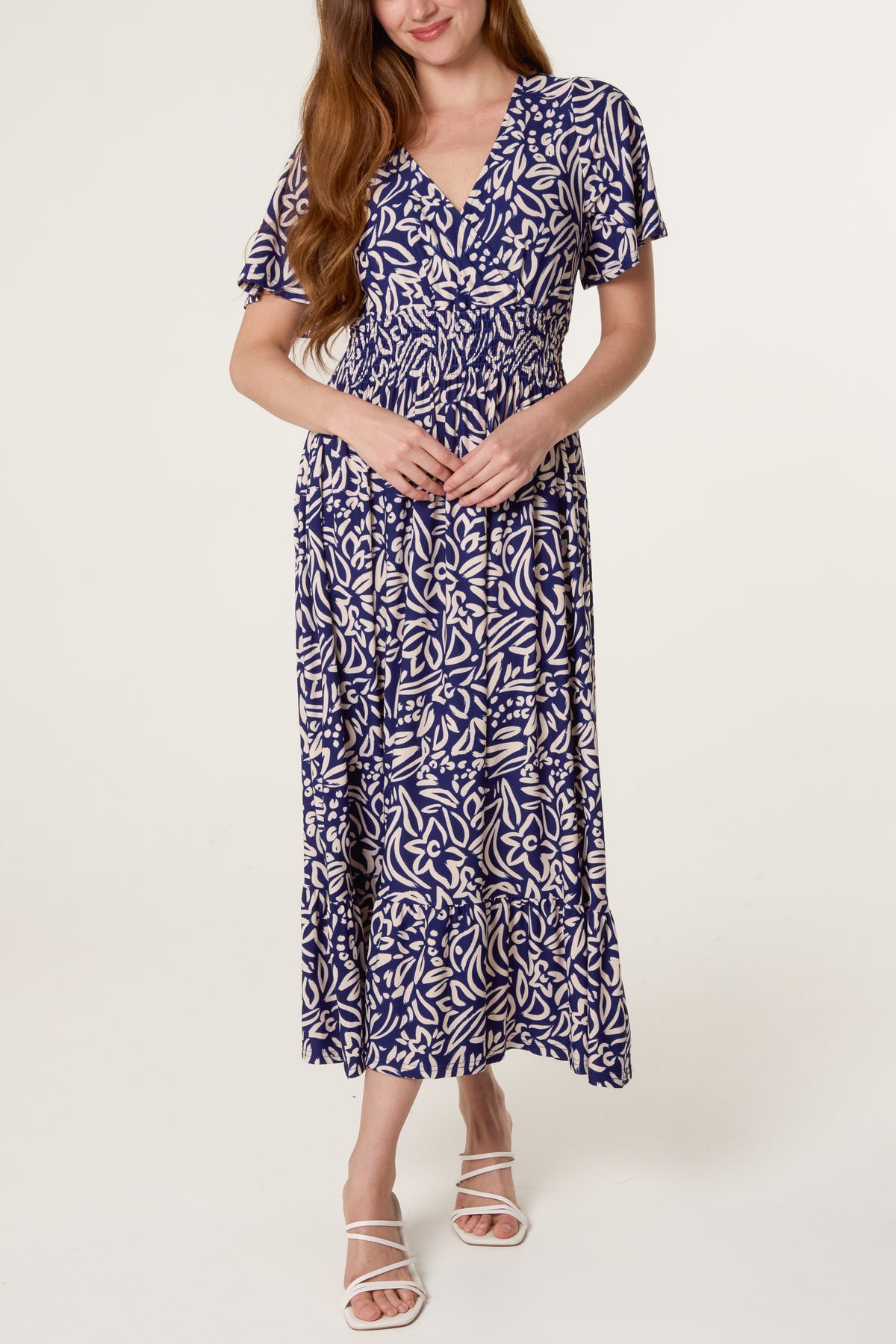 Wrap Front Leaf Print Dress