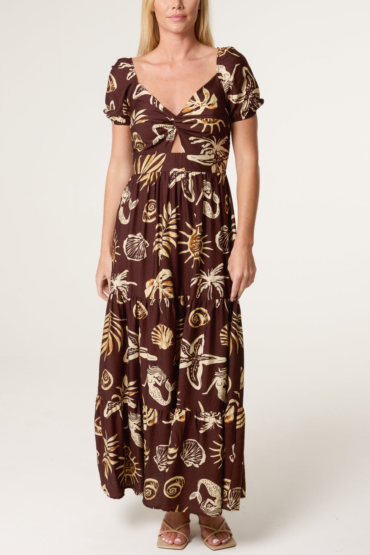 Shell Print Cut Out Sweetheart Dress