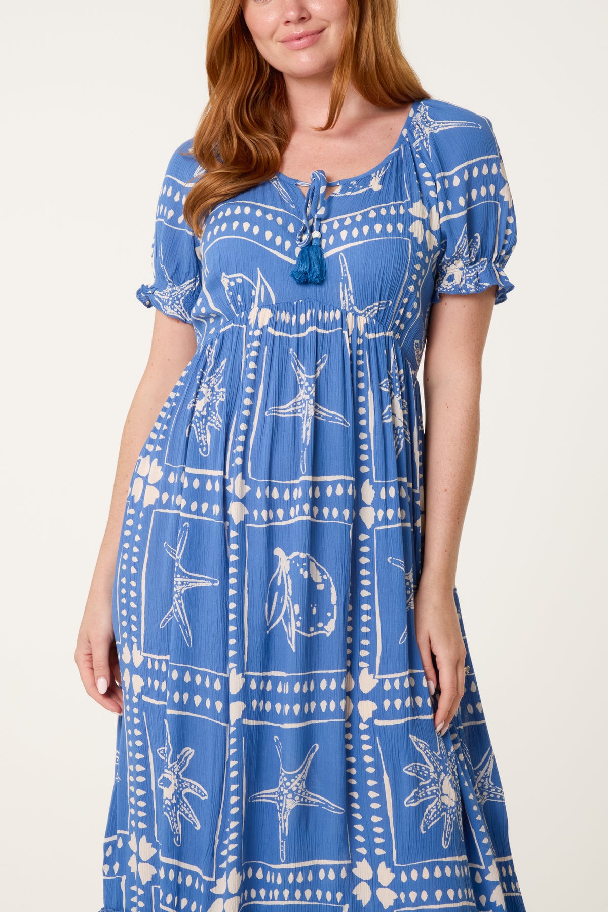 Starfish Print Tie Front Maxi Dress