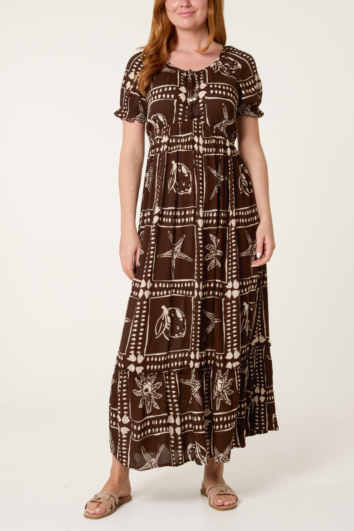 Starfish Print Tie Front Maxi Dress