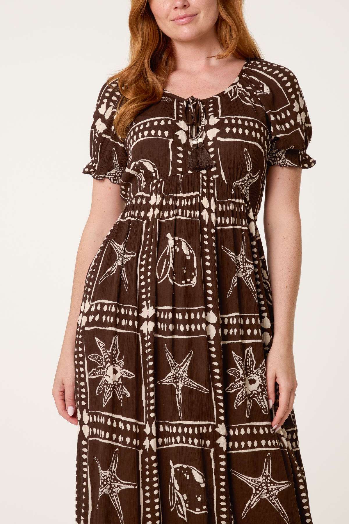 Starfish Print Tie Front Maxi Dress