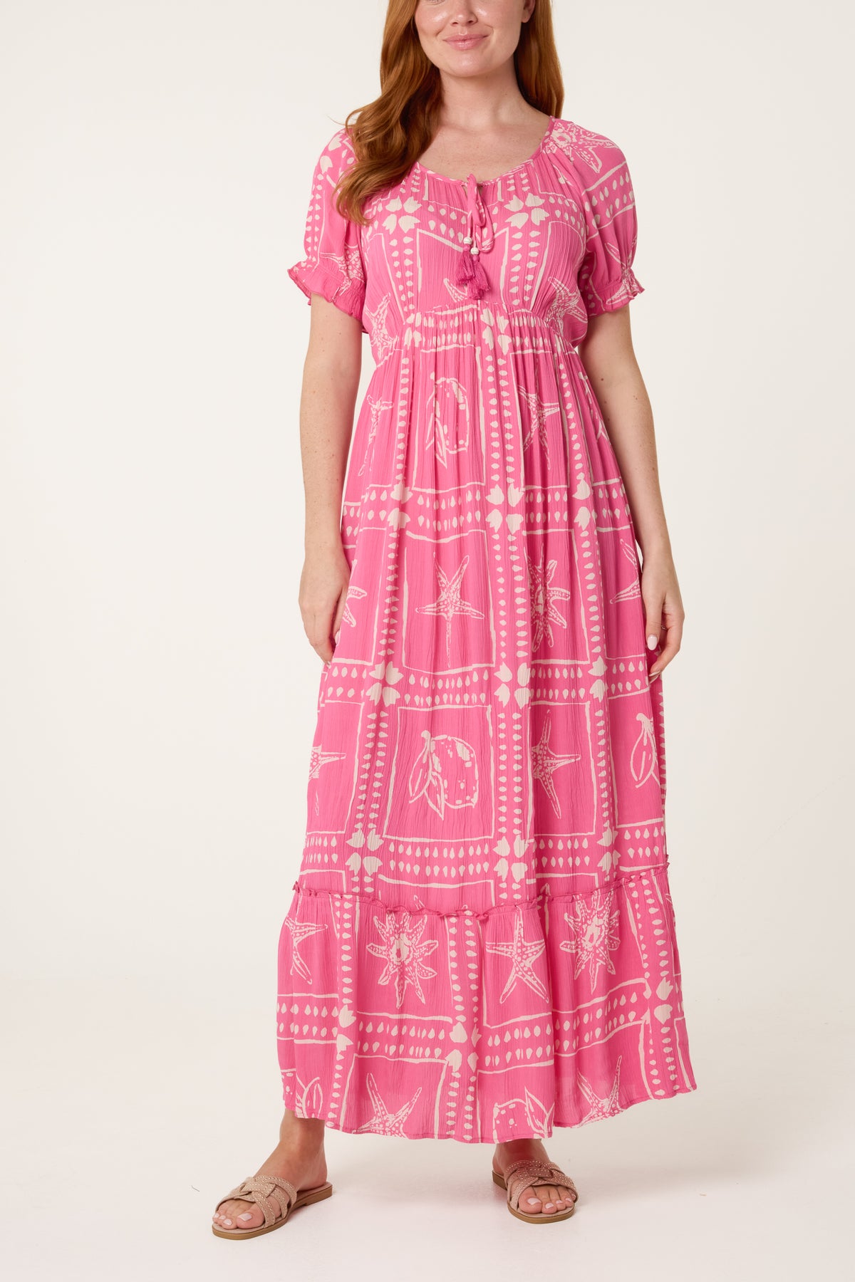 Starfish Print Tie Front Maxi Dress