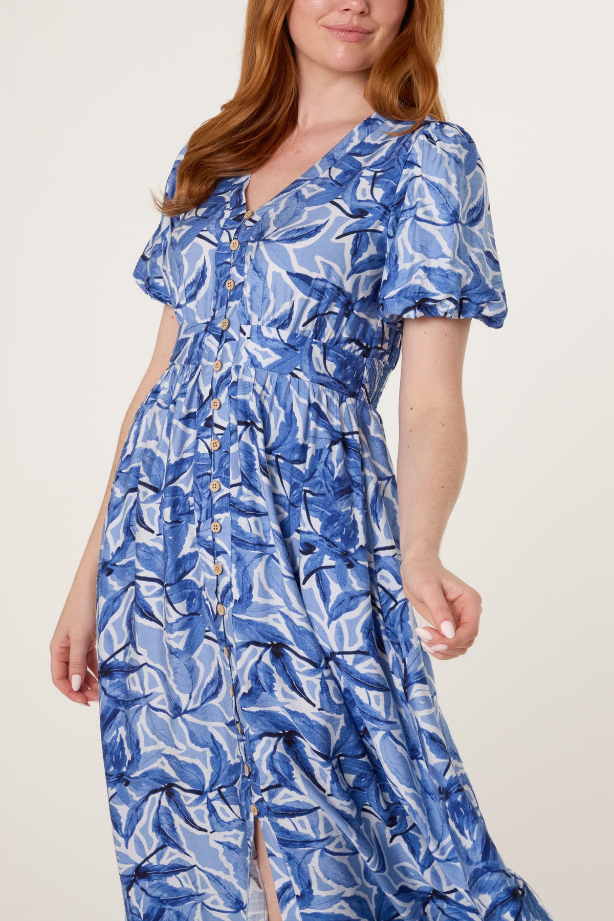 Button Through Leaf Print Dress