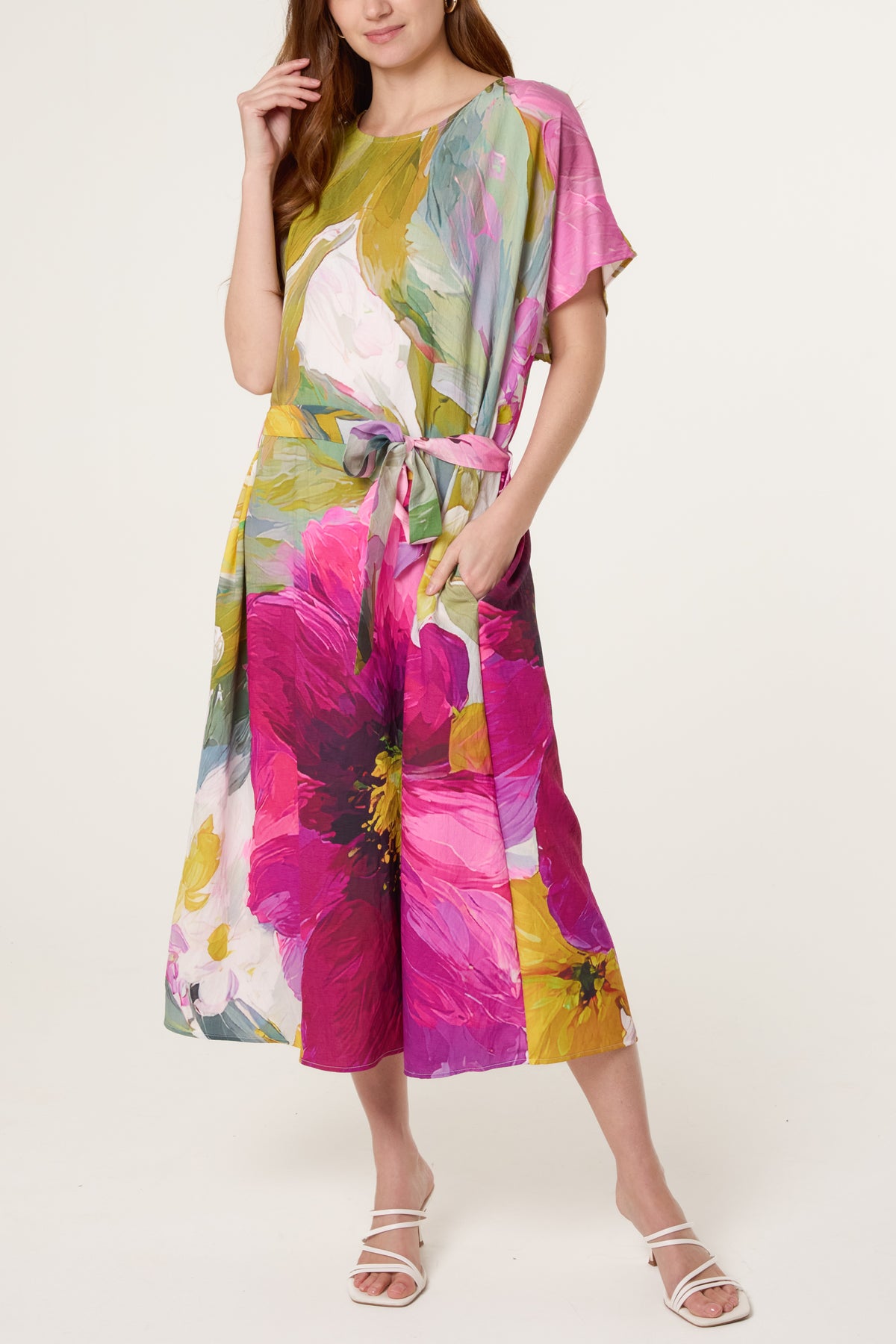 Watercolour Flower Belted Relaxed Dress