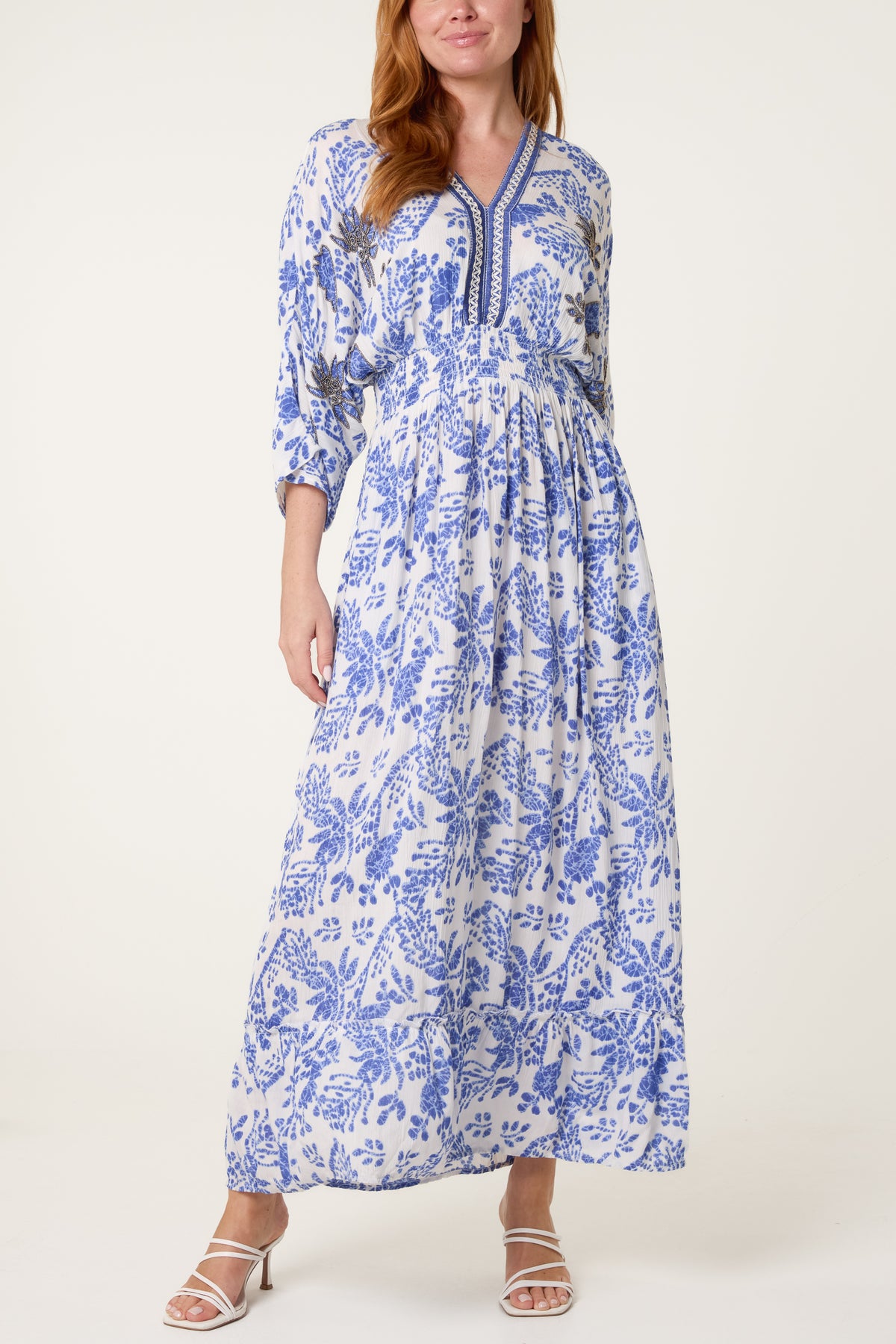 Embellished V-Neck Midi Dress