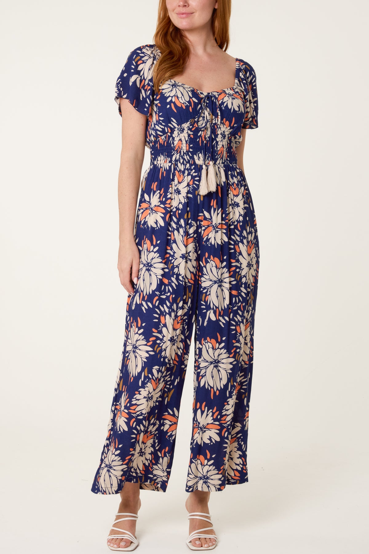 Shirred Waist Wide Leg Jumpsuit