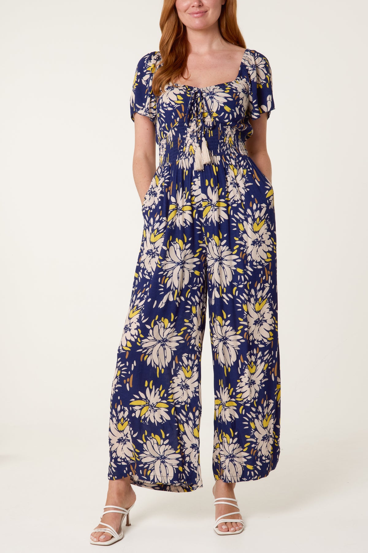 Shirred Waist Wide Leg Jumpsuit
