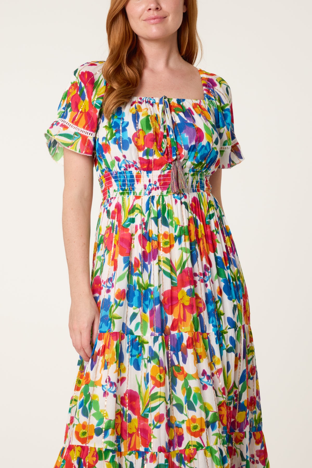 Bardot Metallic Detailed Floral Dress