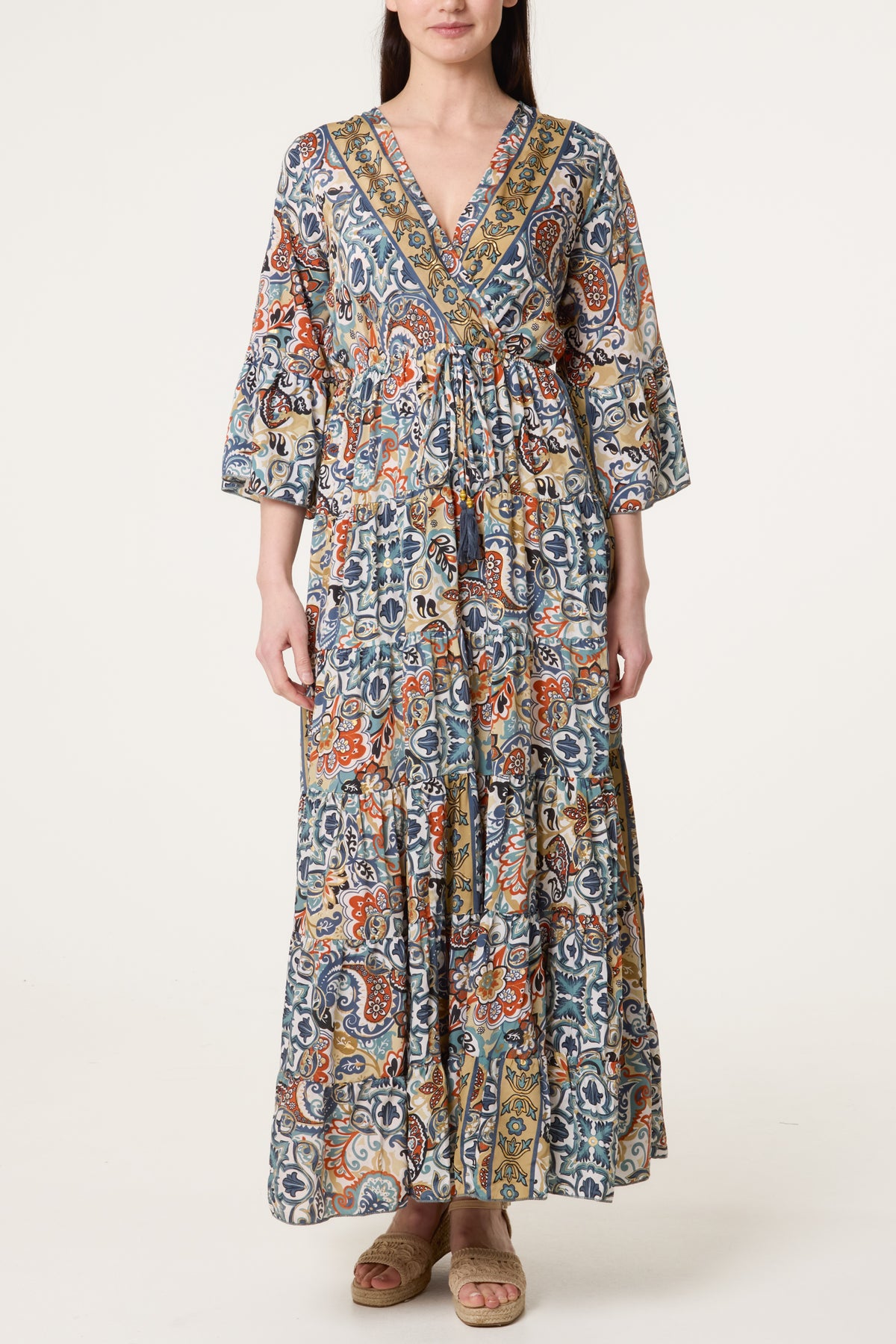 Art Silk Border Wrap Dress