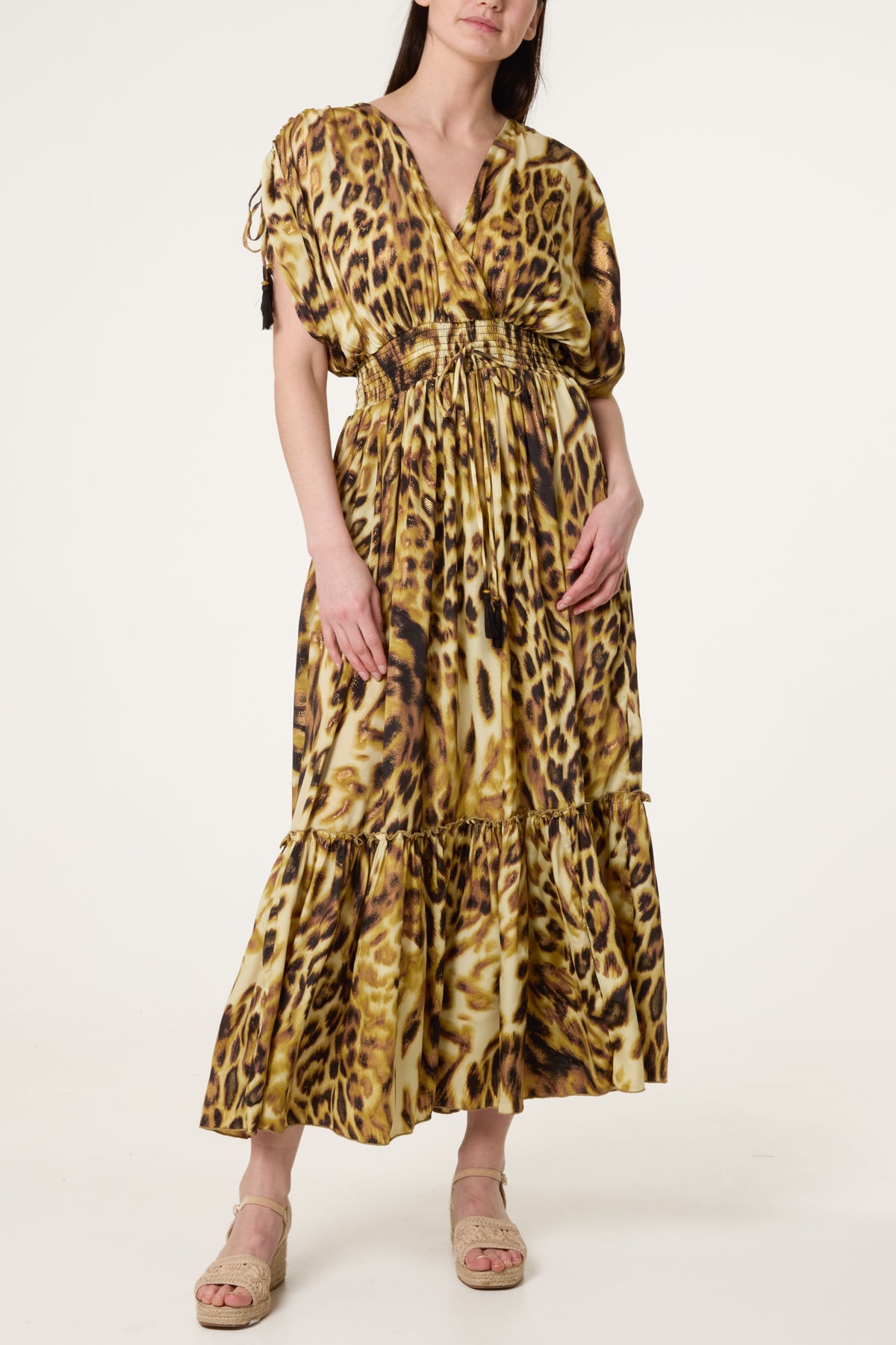 Cross Over Leopard Tie Sleeve Dress