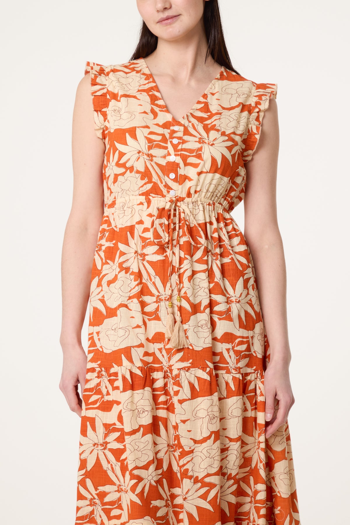 Frill Sleeve Floral Midi Dress