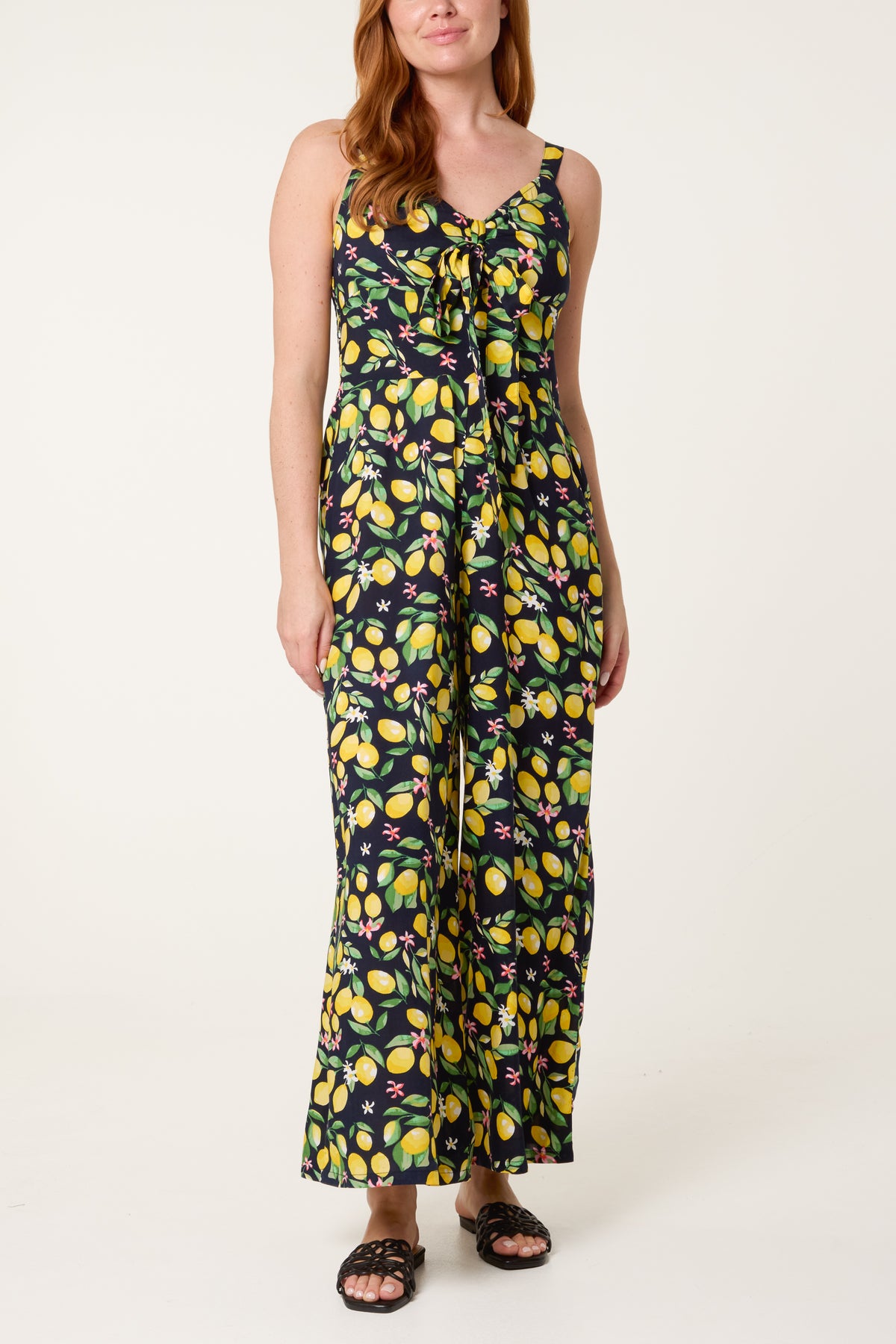 Lemon Print Front Lace Jumpsuit
