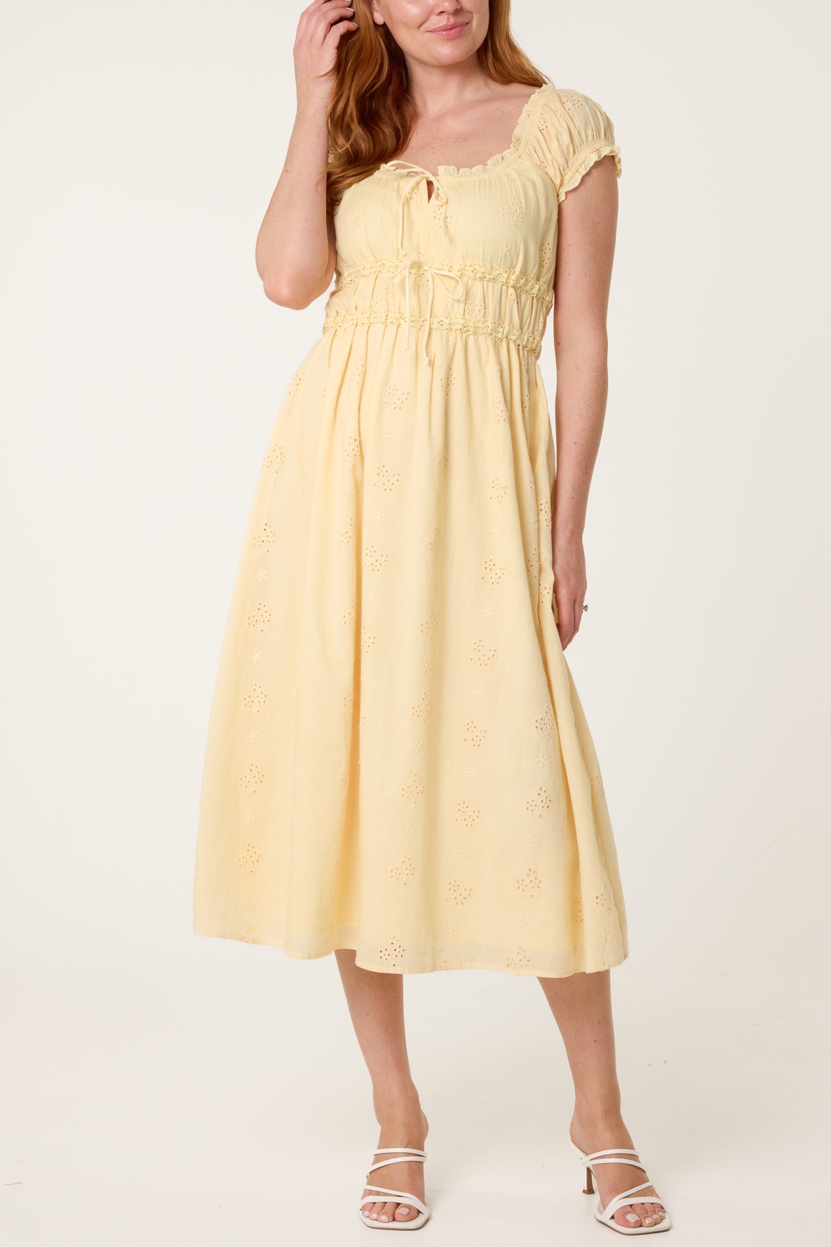 Broderie Front Tie Midi Dress
